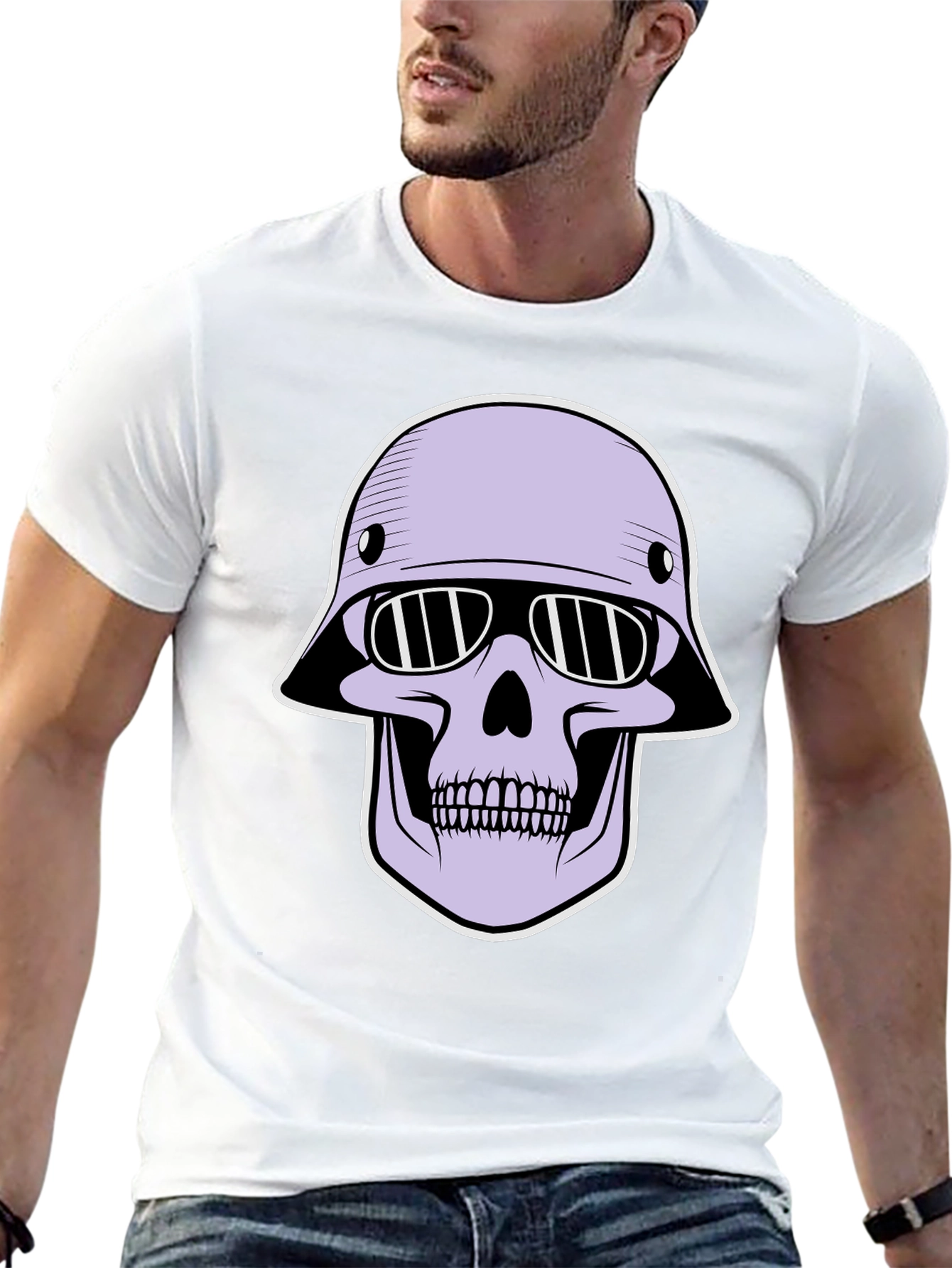 Skull Helmet Graphic Tee - Edgy Streetwear