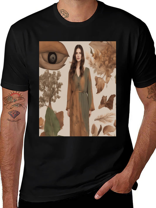 Artistic Eye & Nature Print Black T-Shirt