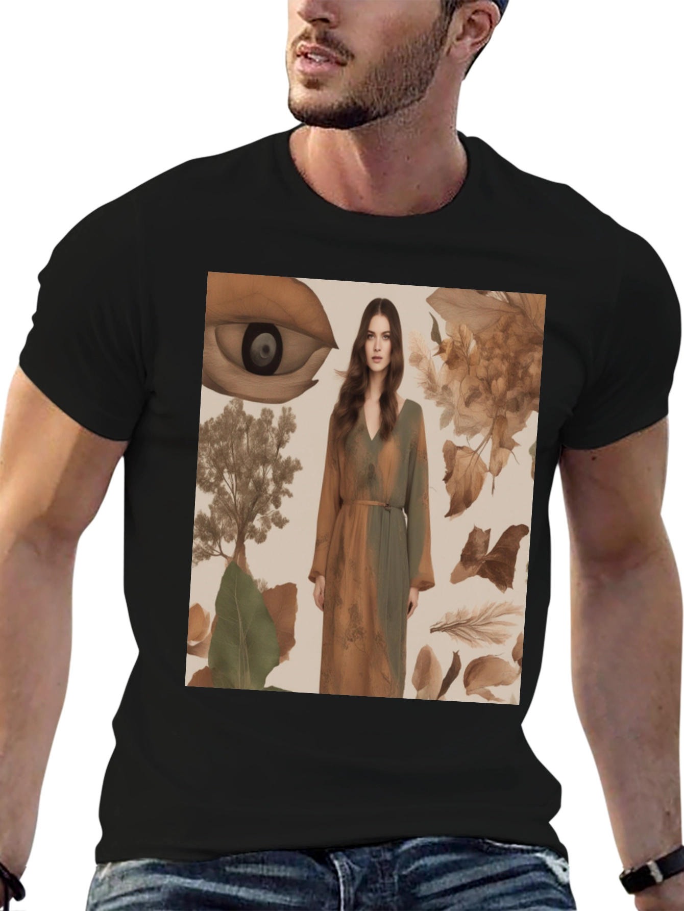 Artistic Eye & Nature Print Black T-Shirt