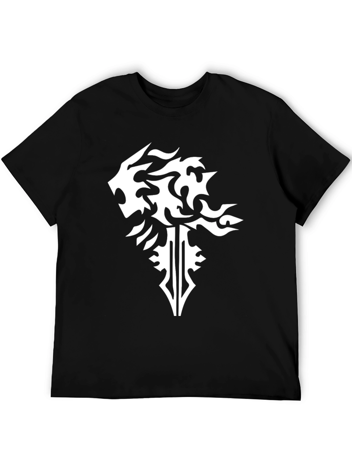 Black T-Shirt with Abstract Lion & Sword Design