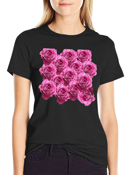Rose Print Black T-Shirt