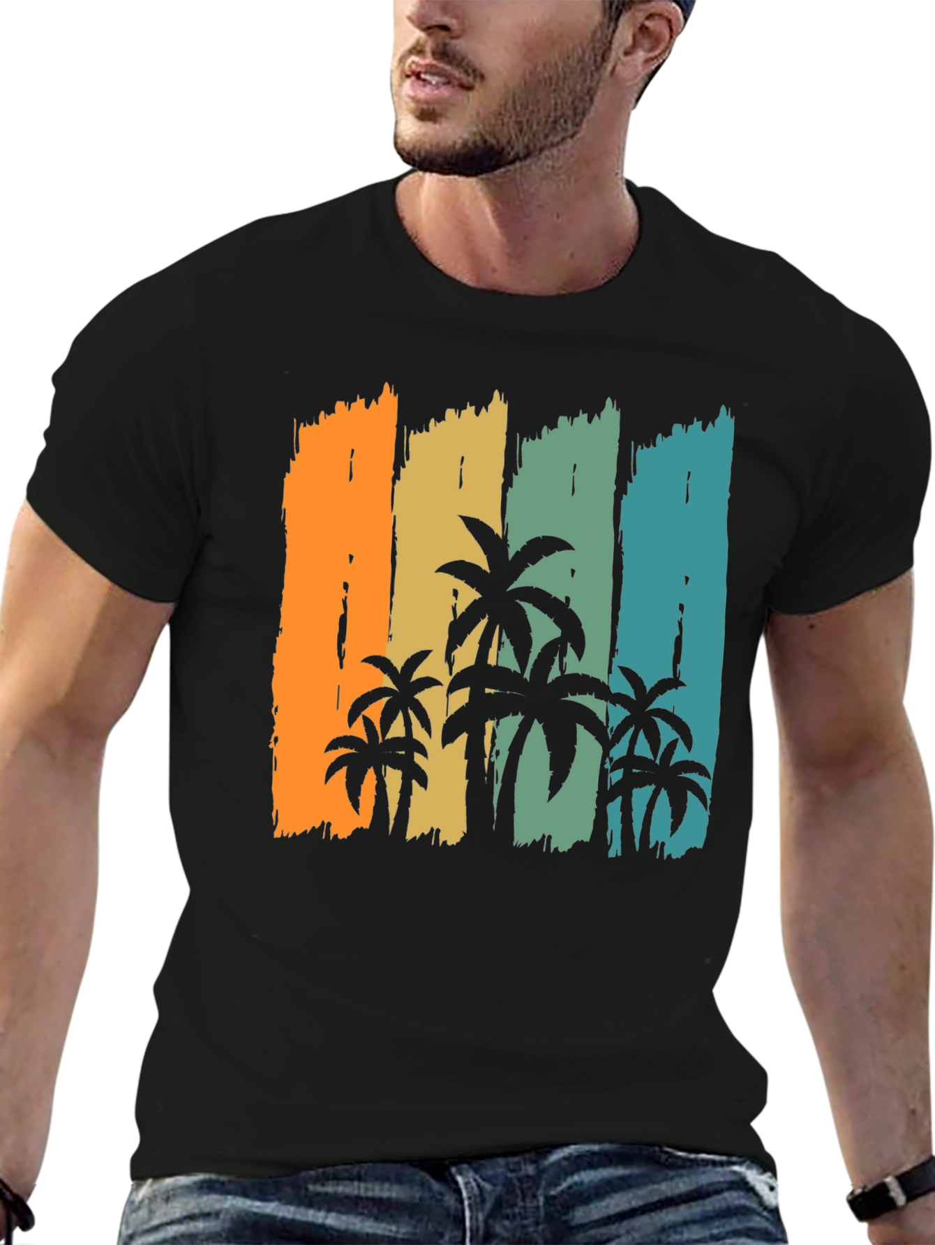 Retro Palm Tree Graphic Black T-Shirt