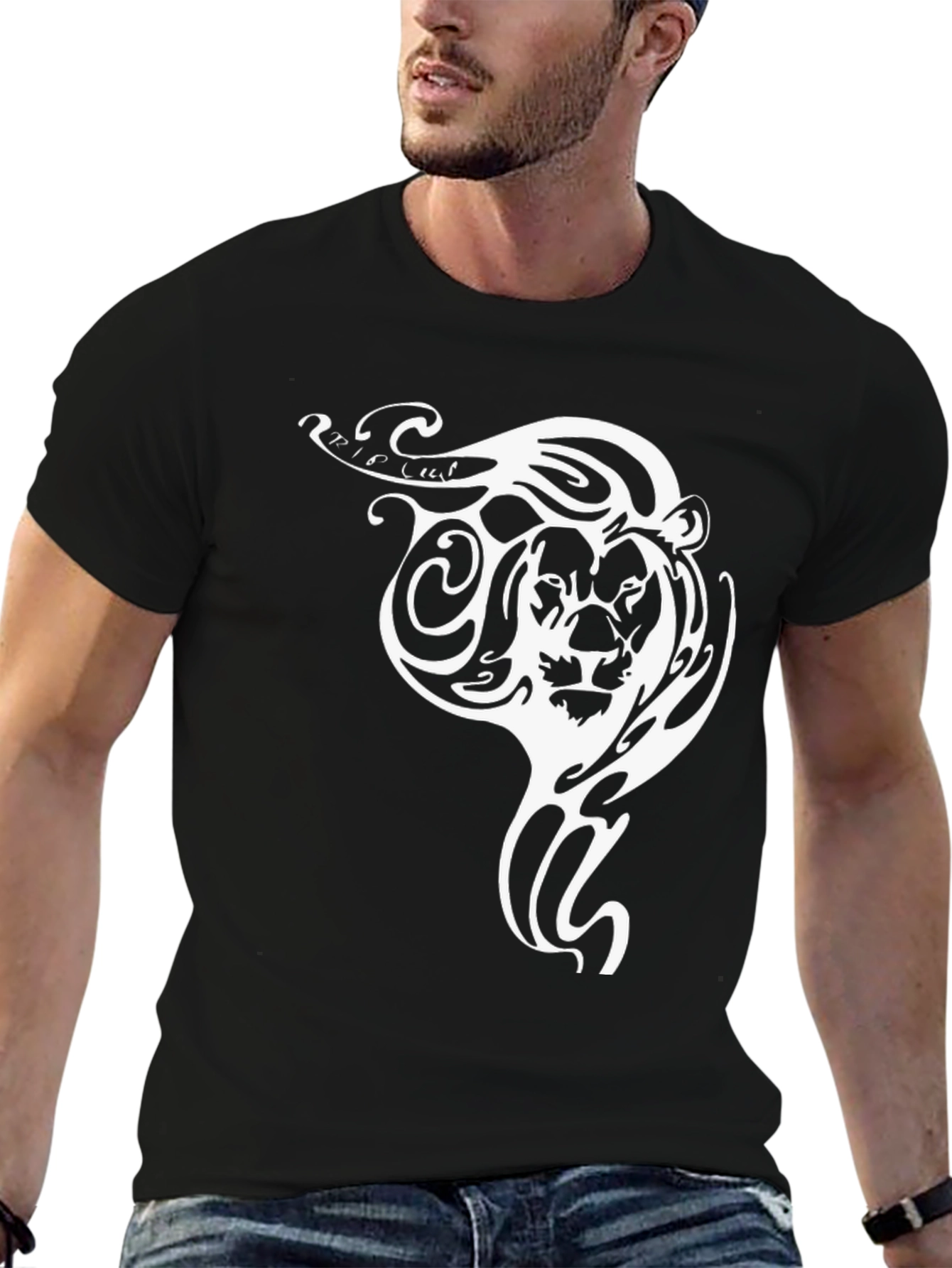 Lion Tribal Tattoo Graphic T-Shirt - Black
