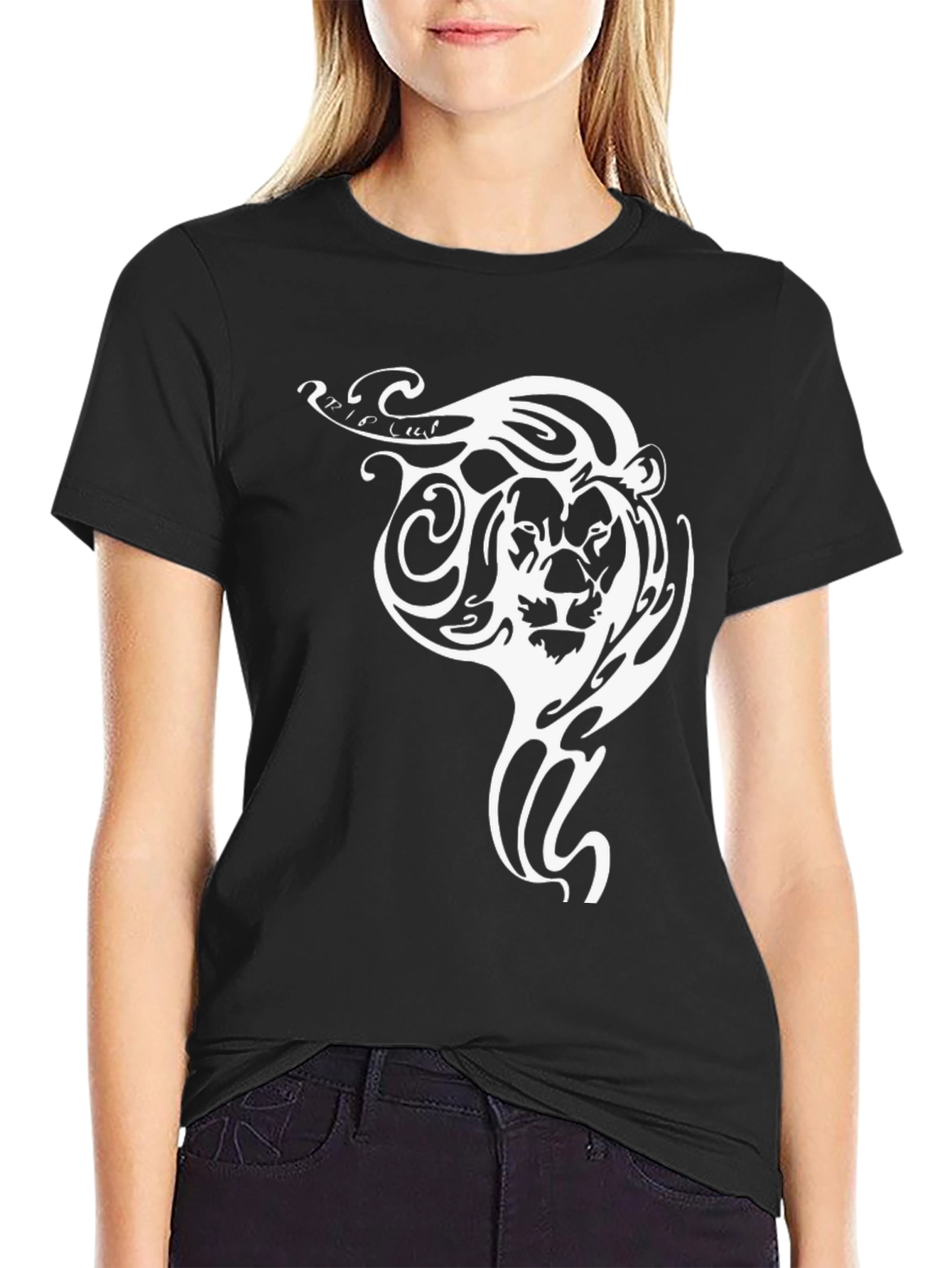 Lion Tribal Tattoo Graphic T-Shirt - Black