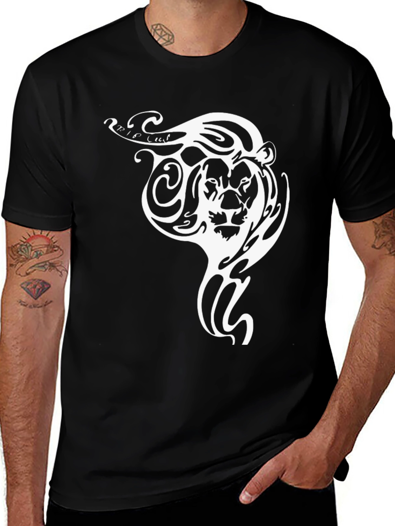 Lion Tribal Tattoo Graphic T-Shirt - Black