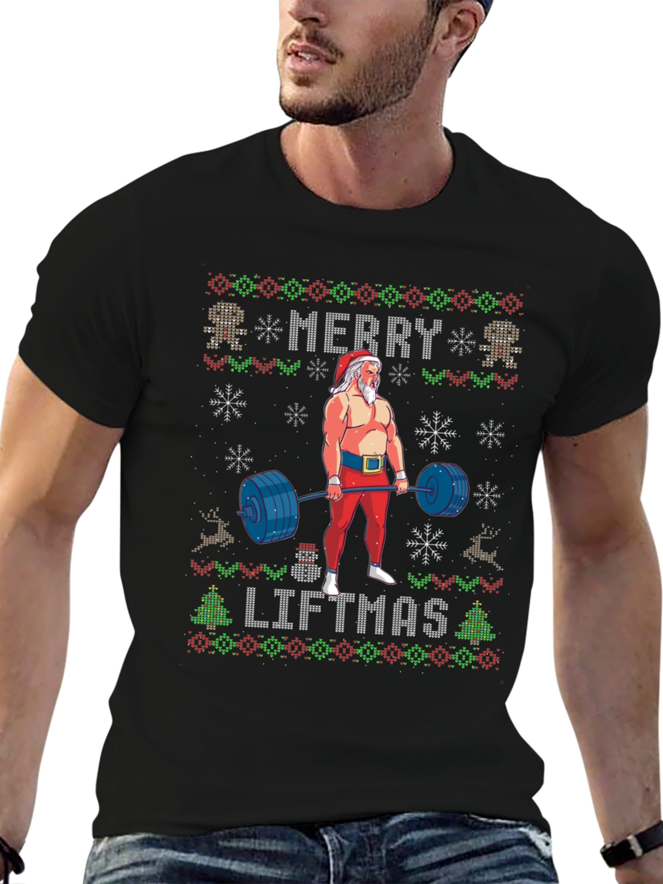 Merry Liftmas Weightlifting Santa T-Shirt