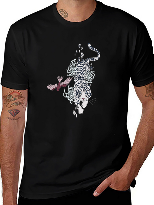 Tiger and Bird Graphic Black T-Shirt