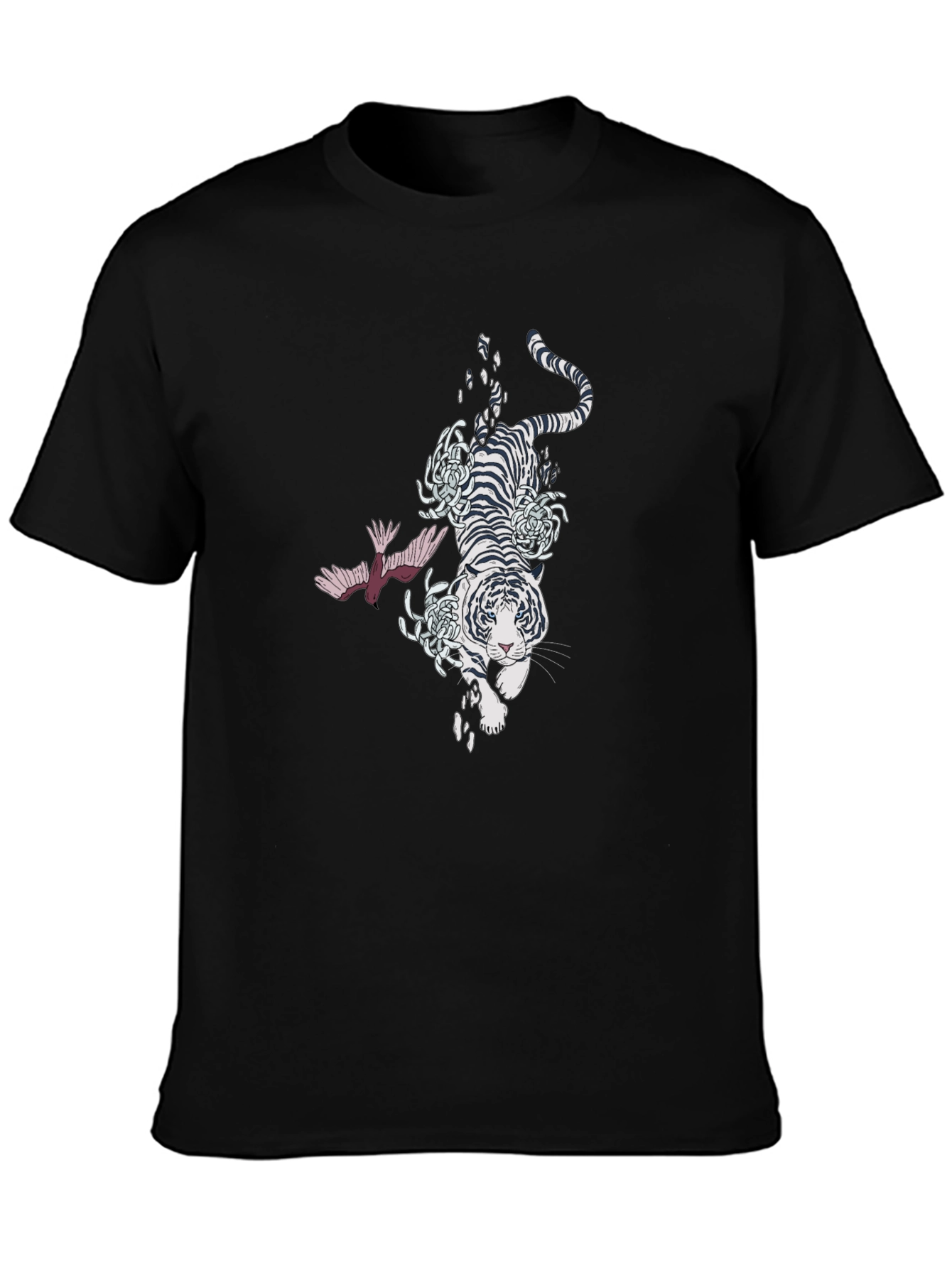 Tiger and Bird Graphic Black T-Shirt