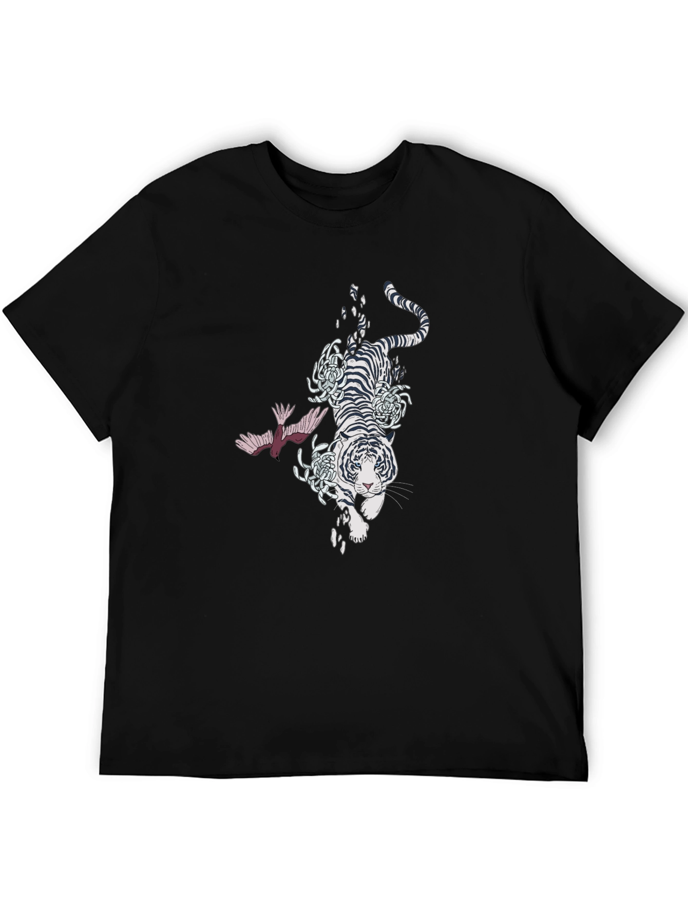Tiger and Bird Graphic Black T-Shirt