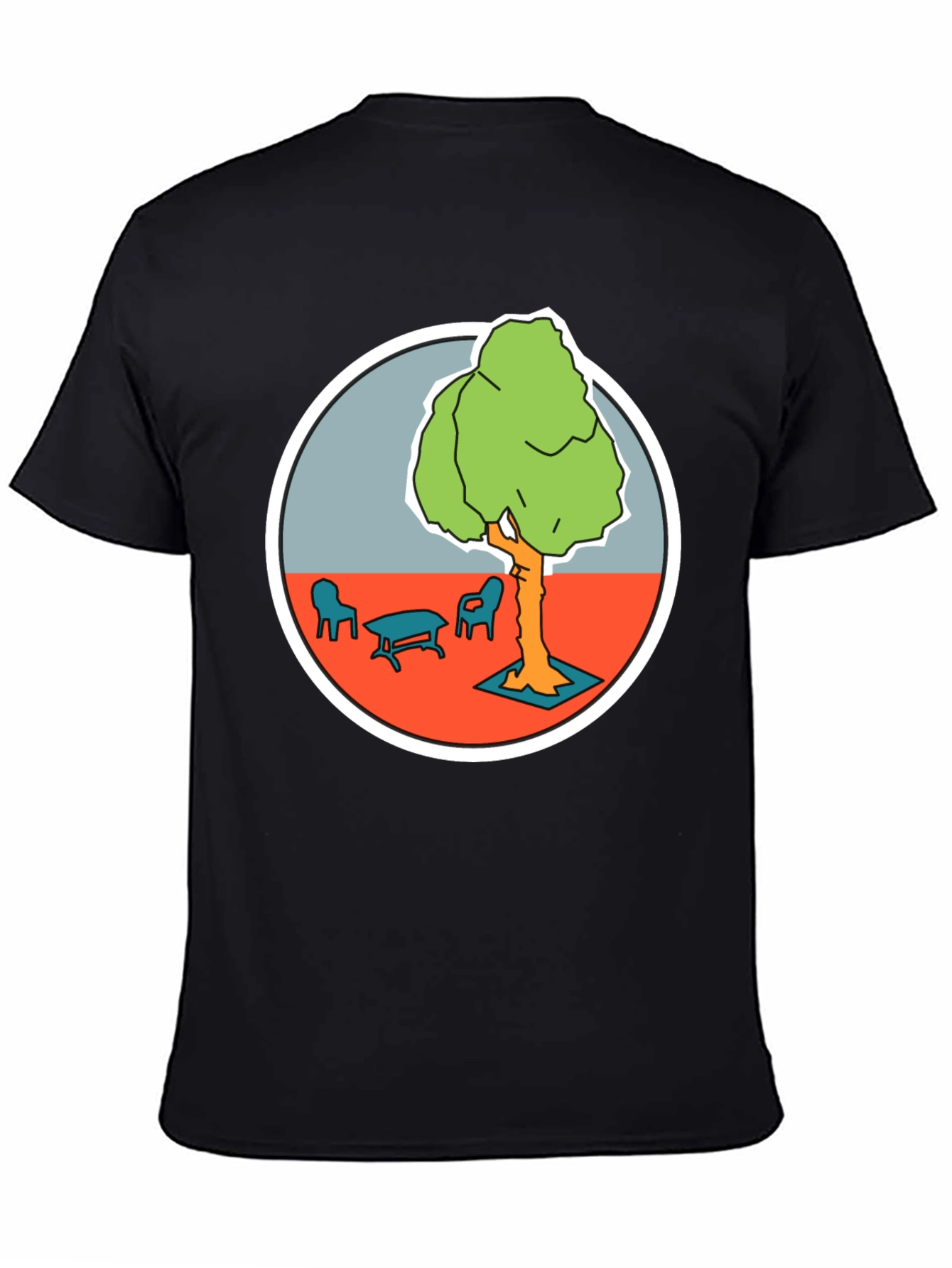Black T-Shirt with Cartoon Tree Print