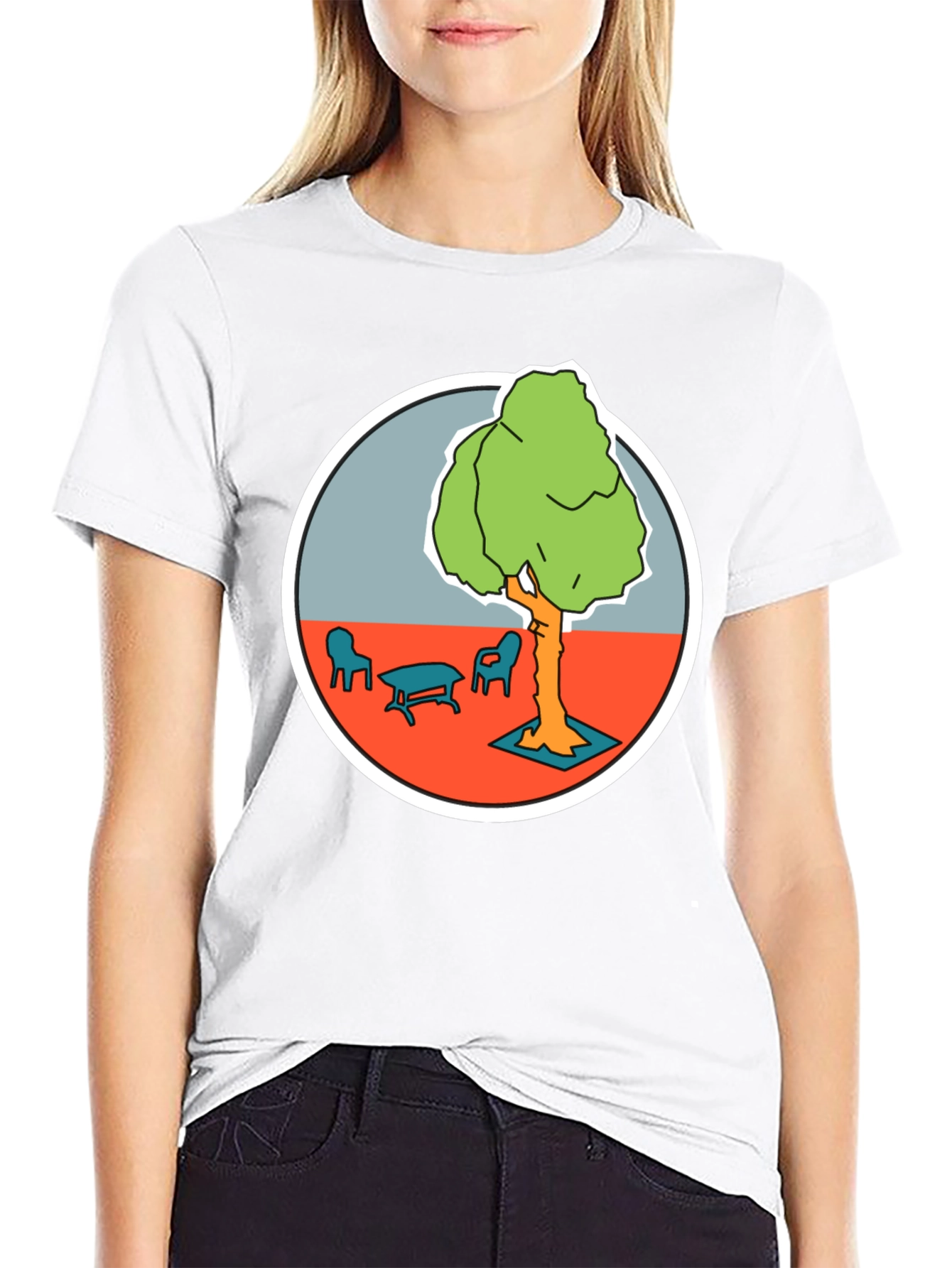 Black T-Shirt with Cartoon Tree Print