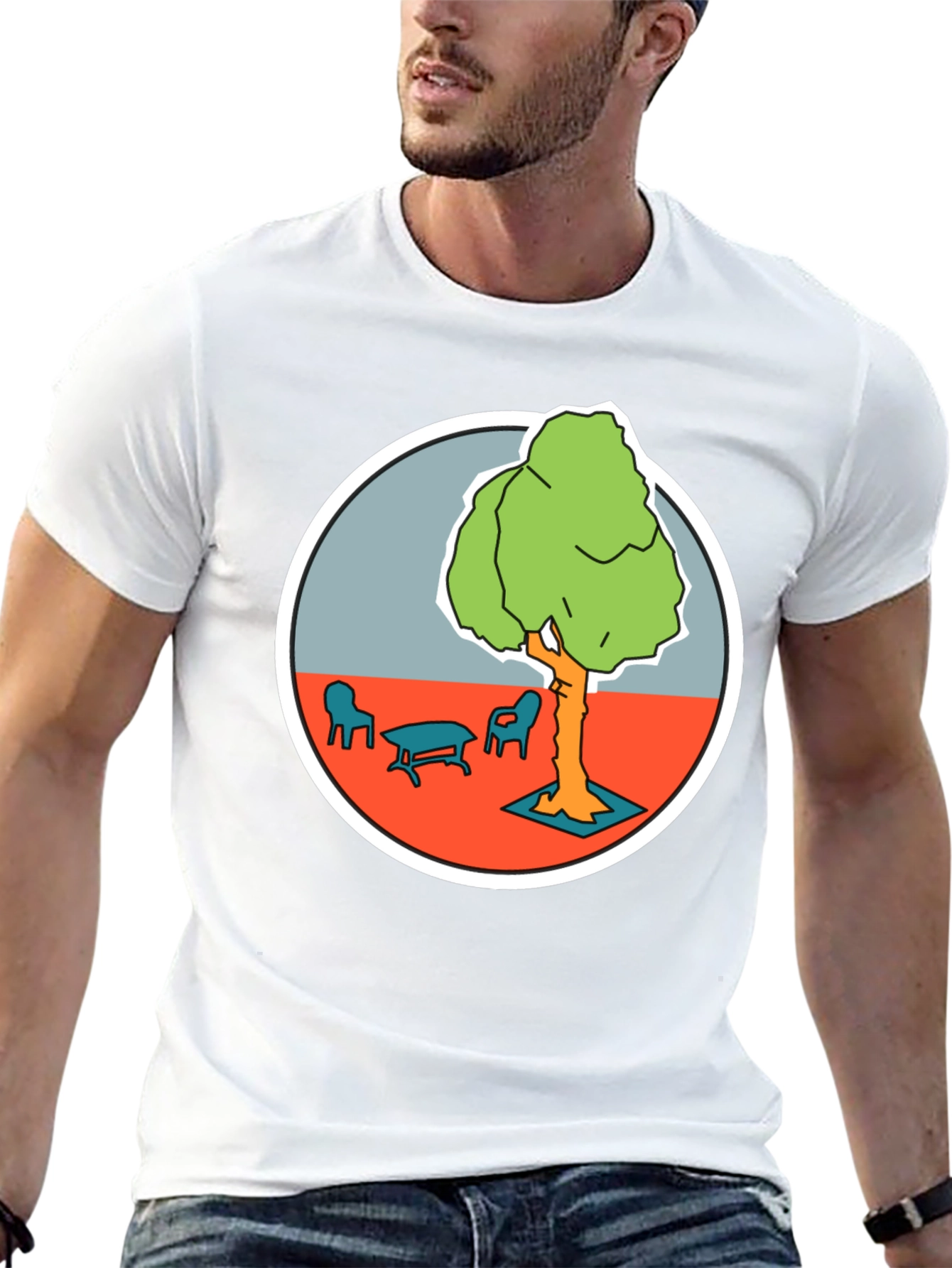 Black T-Shirt with Cartoon Tree Print
