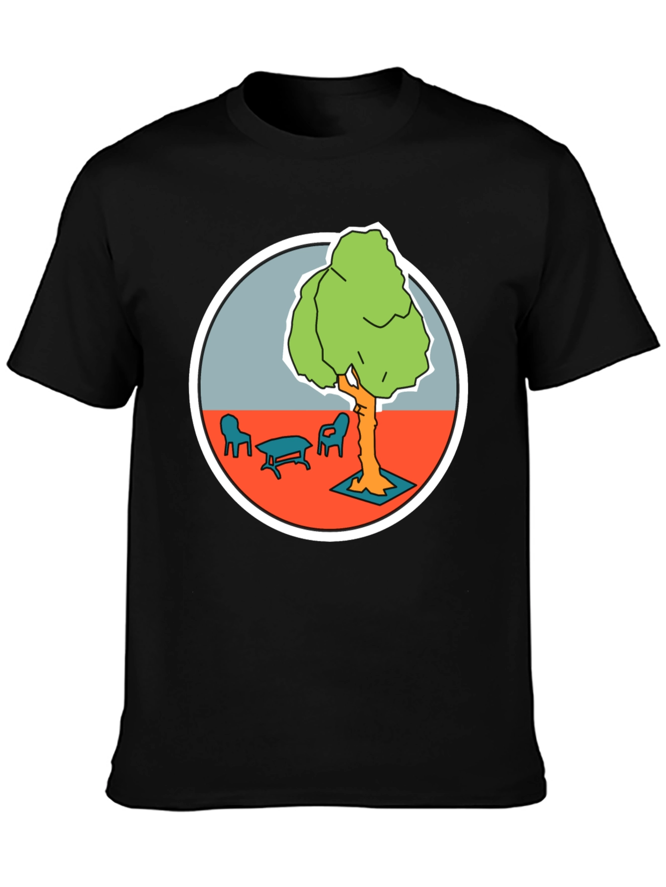 Black T-Shirt with Cartoon Tree Print