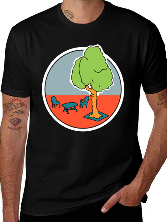 Black T-Shirt with Cartoon Tree Print