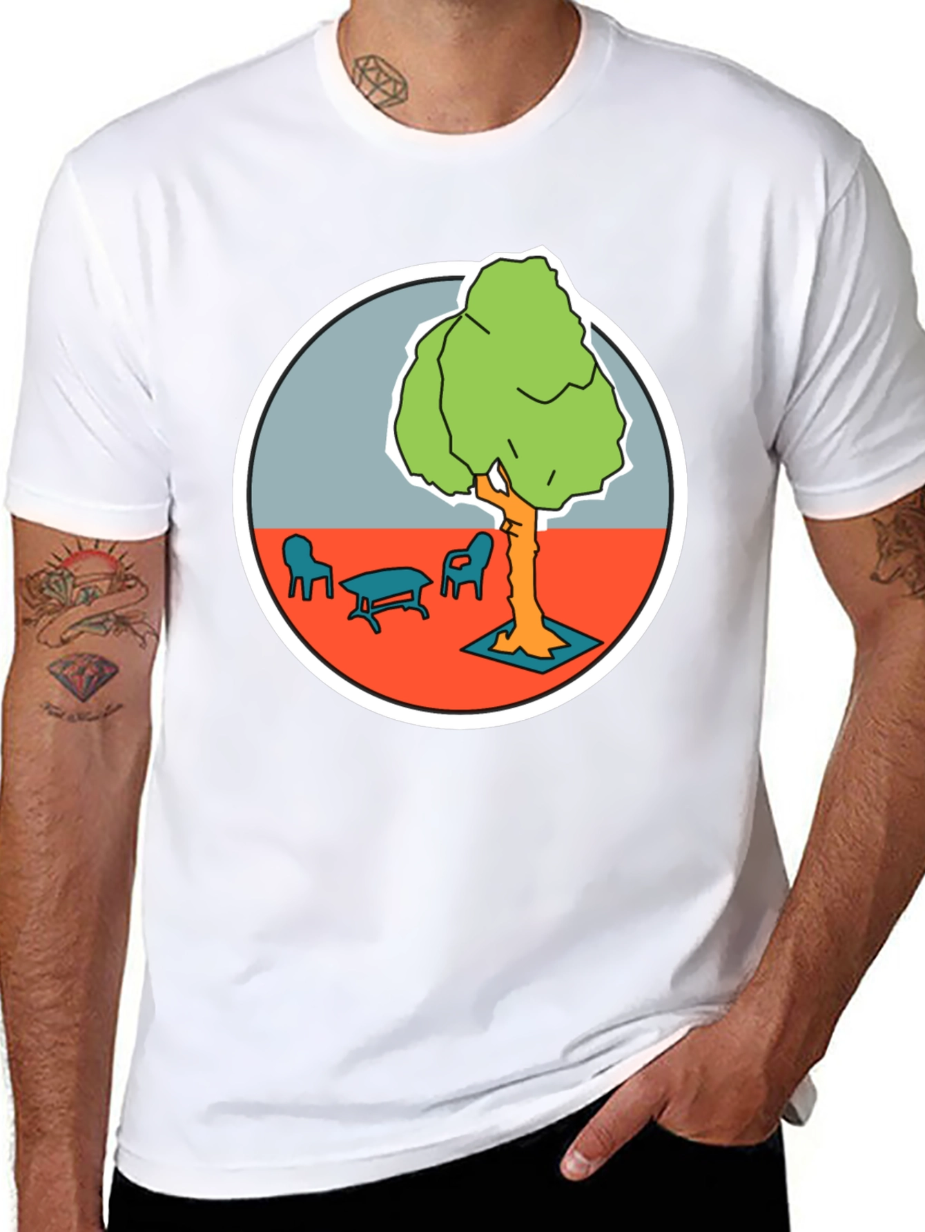 Black T-Shirt with Cartoon Tree Print