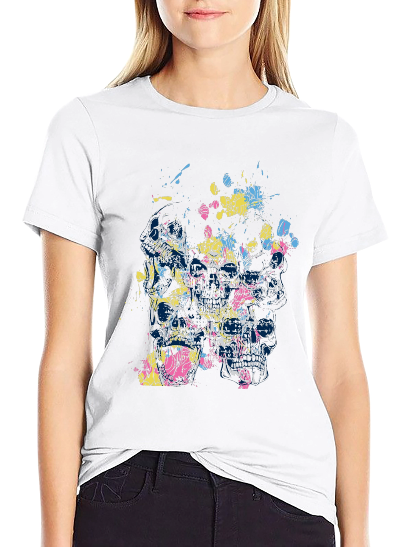 Skull Splatter Graphic Print Tee