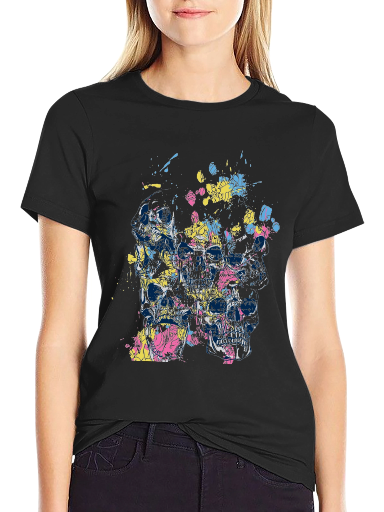 Skull Splatter Graphic Print Tee
