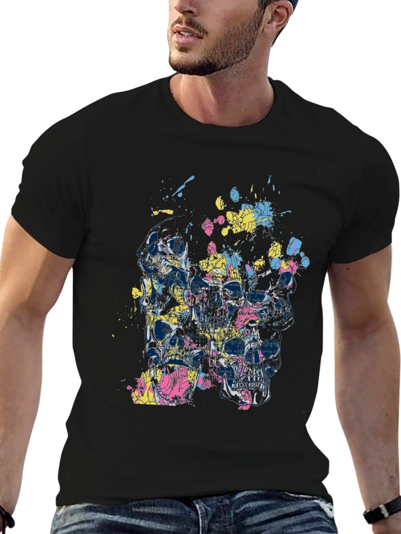 Skull Splatter Graphic Print Tee