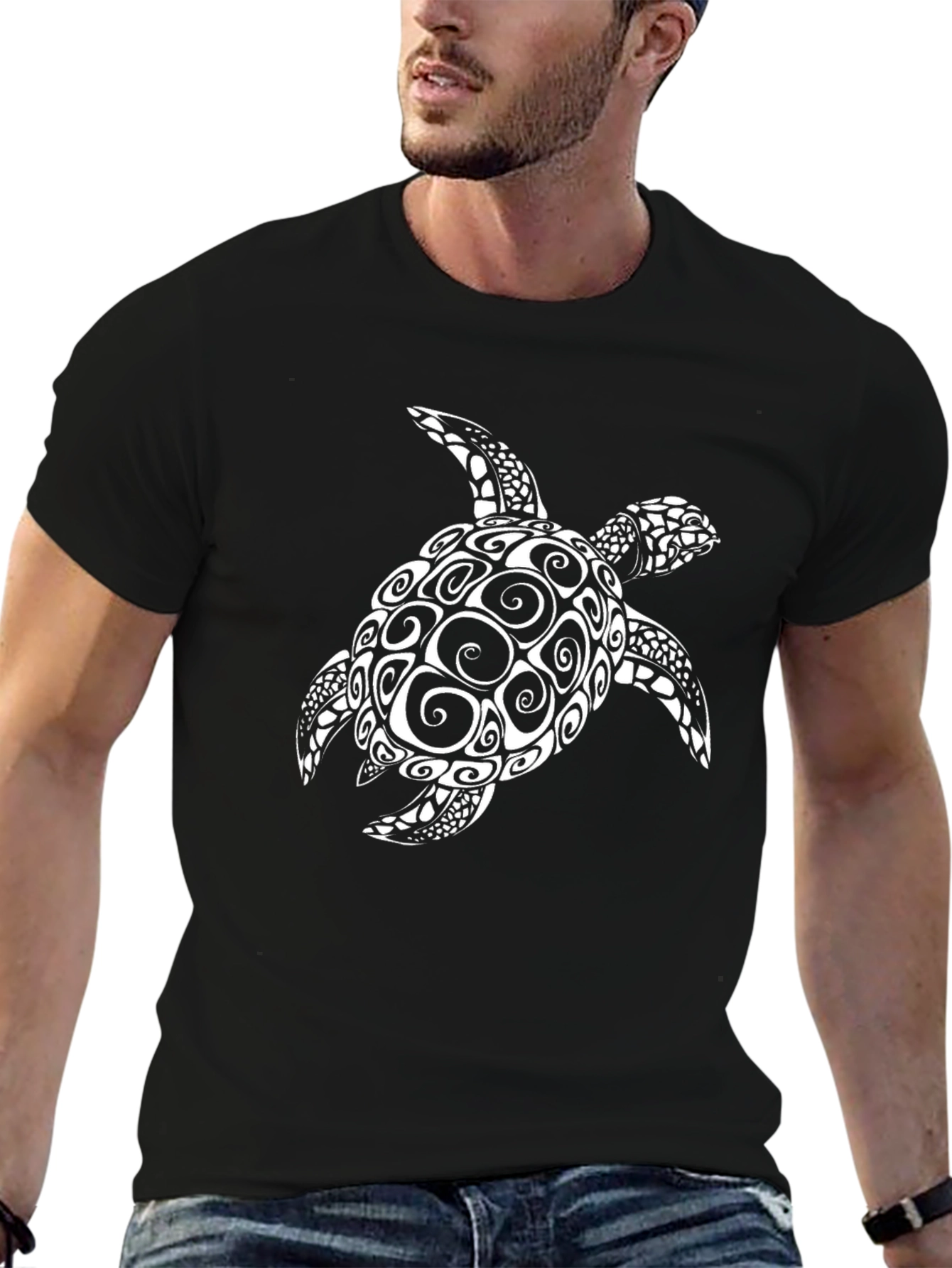 Tribal Sea Turtle Graphic Tee - Black