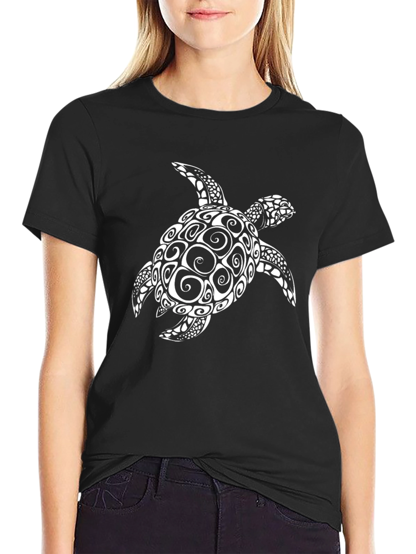 Tribal Sea Turtle Graphic Tee - Black
