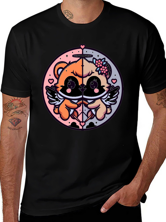 Cute Cupid Bear Graphic Tee - Black