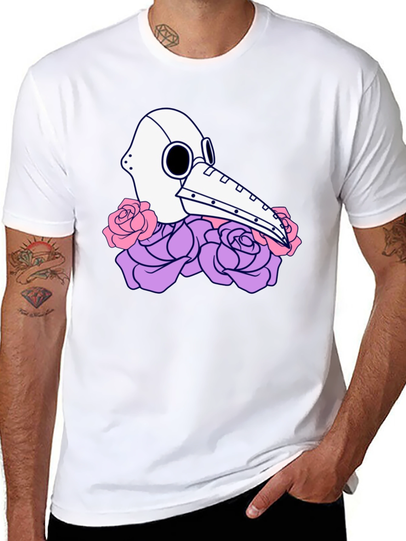 Plague Doctor Mask Floral Graphic Tee