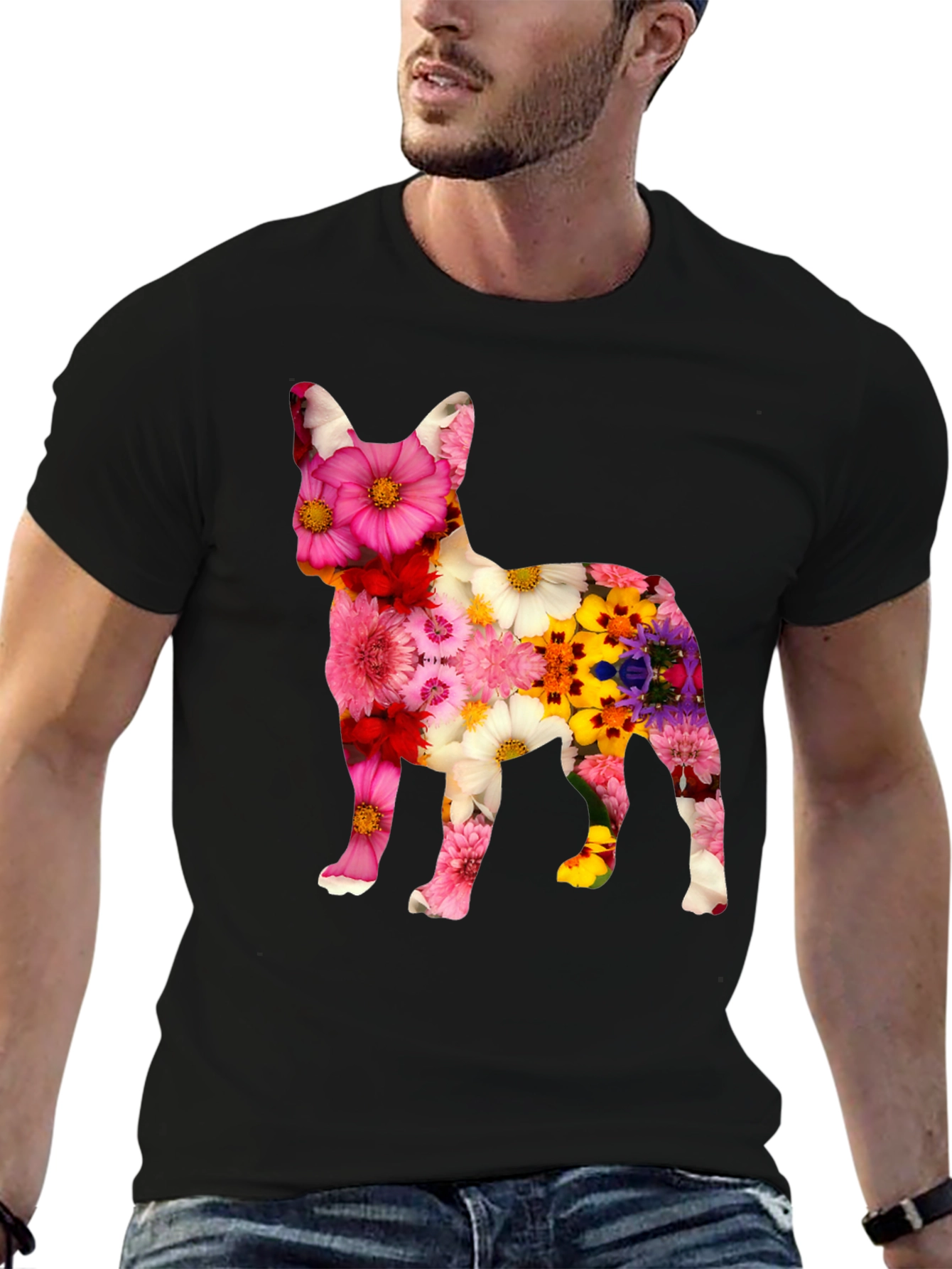 Floral Dog Graphic Tee - Unique Pattern T-Shirt