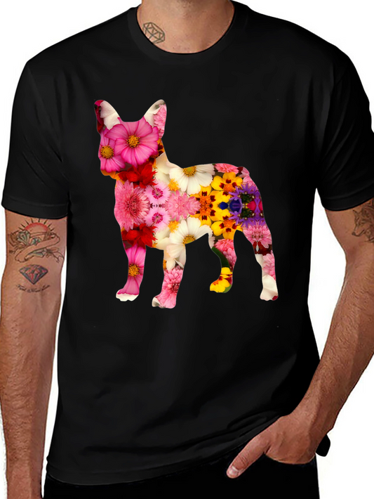 Floral Dog Graphic Tee - Unique Pattern T-Shirt