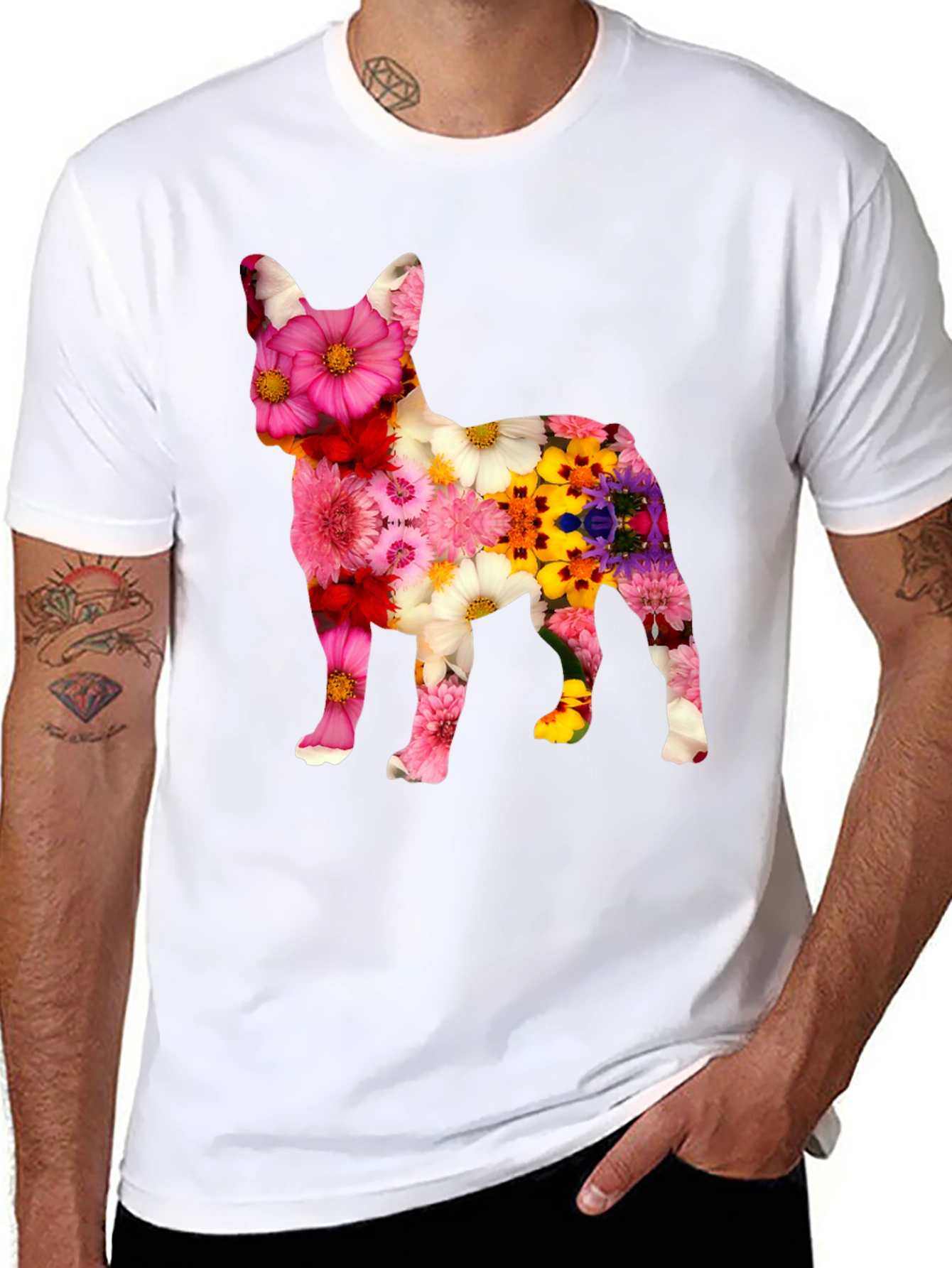 Floral Dog Graphic Tee - Unique Pattern T-Shirt