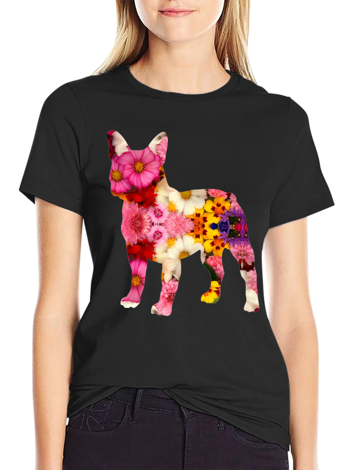 Floral Dog Graphic Tee - Unique Pattern T-Shirt