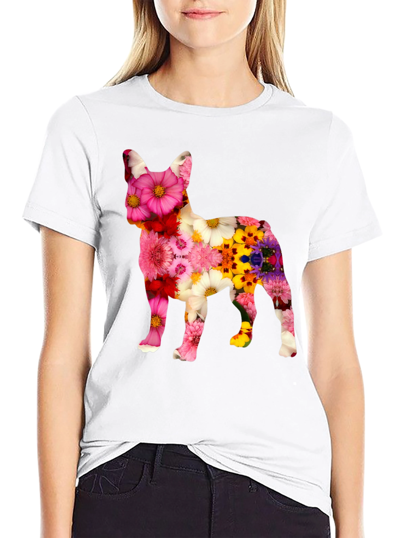Floral Dog Graphic Tee - Unique Pattern T-Shirt