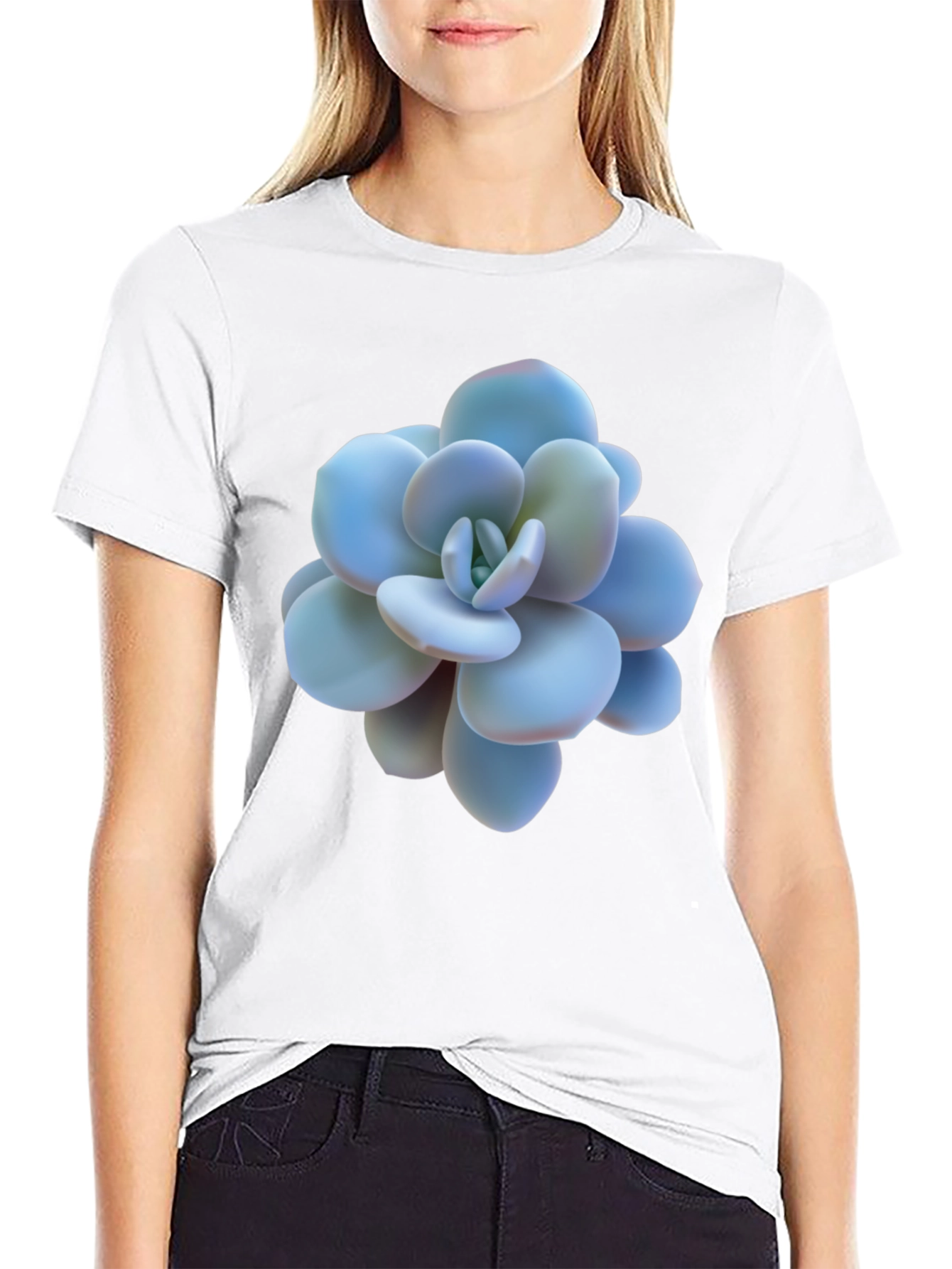 Succulent Print Black T-Shirt