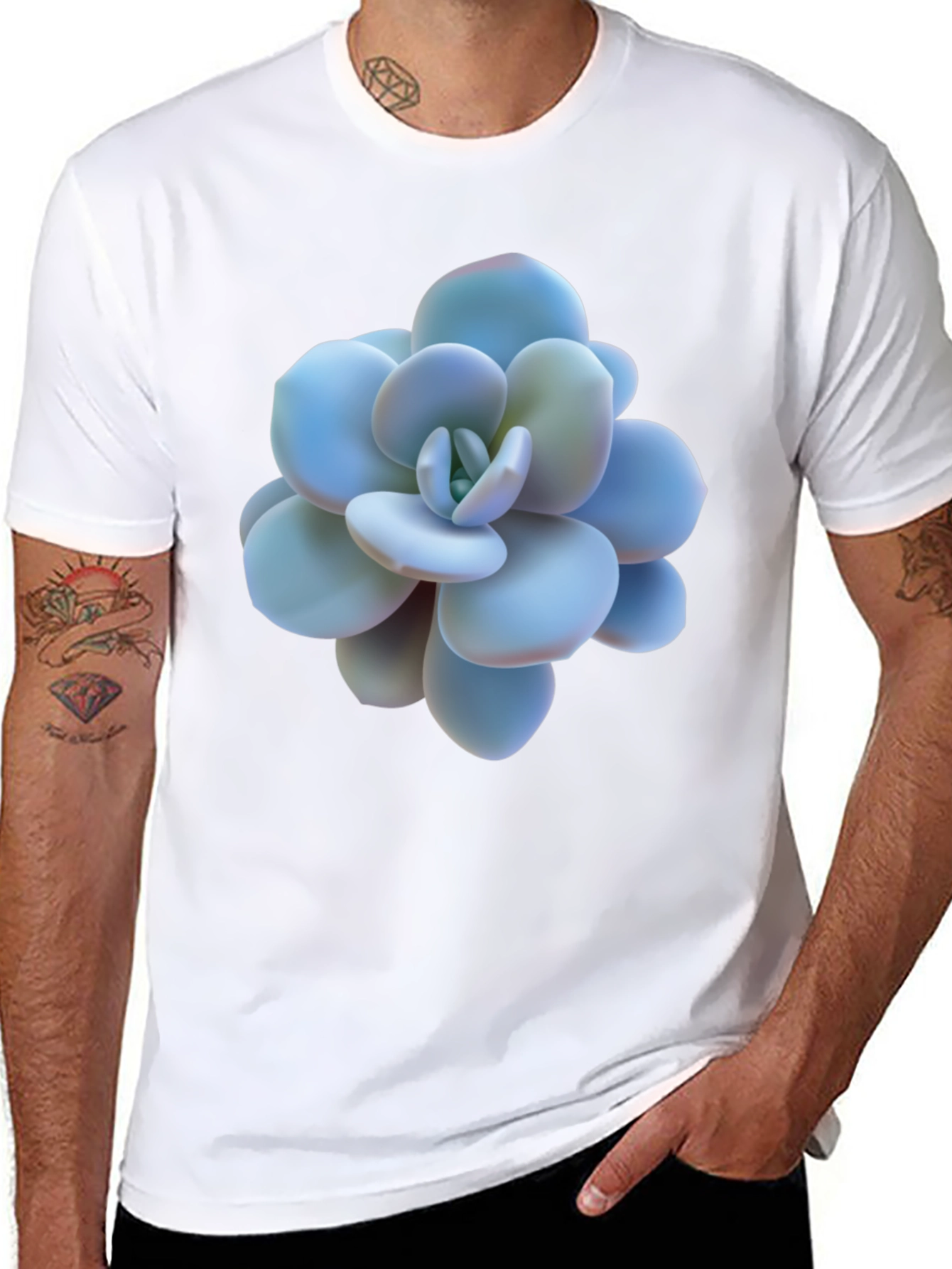 Succulent Print Black T-Shirt