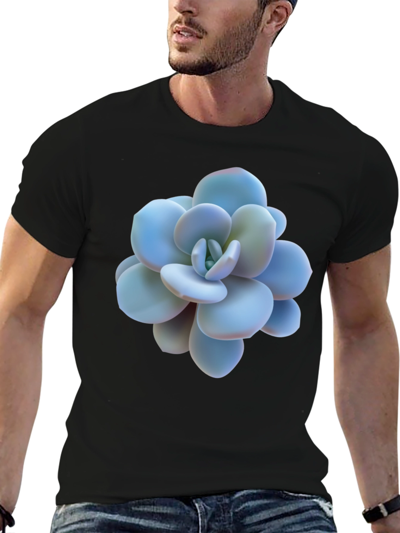 Succulent Print Black T-Shirt
