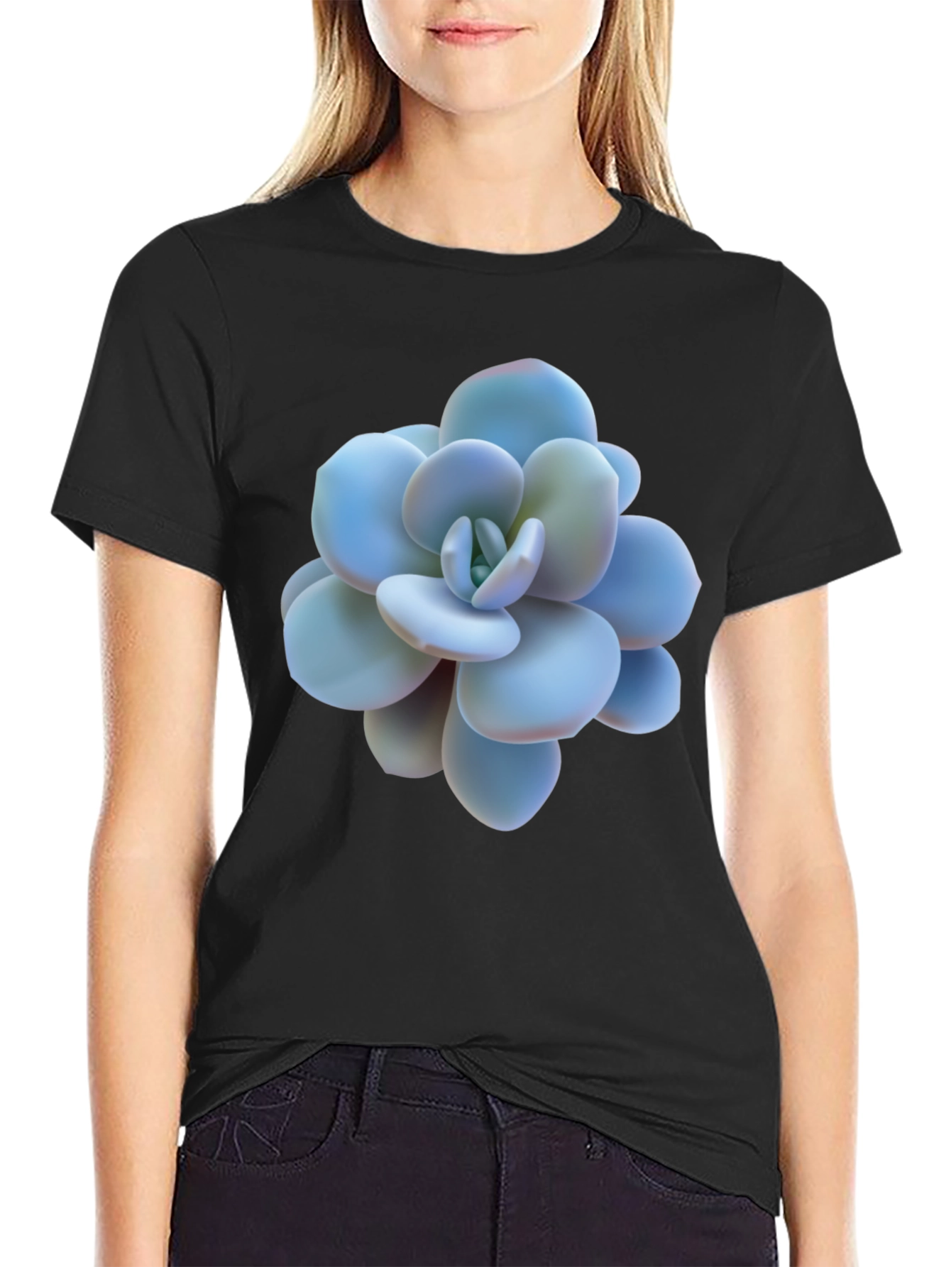 Succulent Print Black T-Shirt
