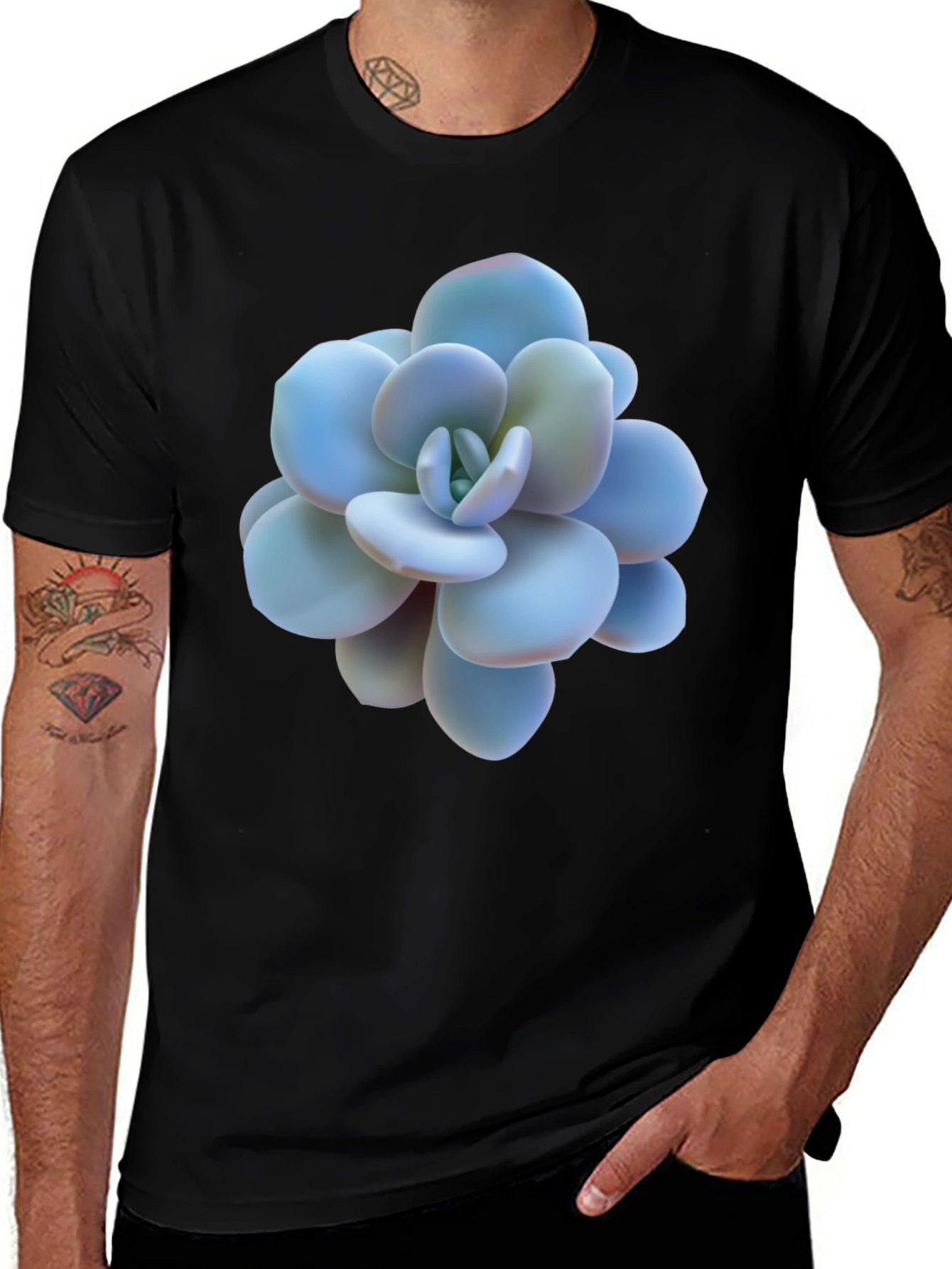Succulent Print Black T-Shirt