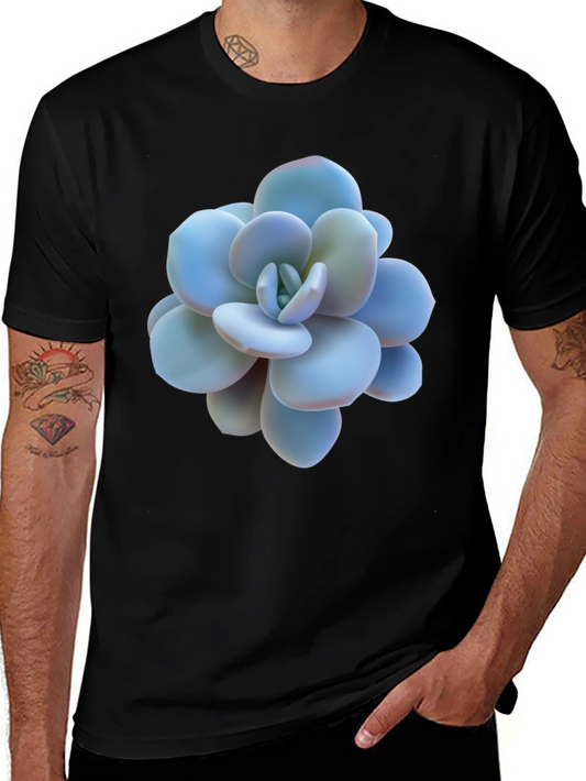 Succulent Print Black T-Shirt