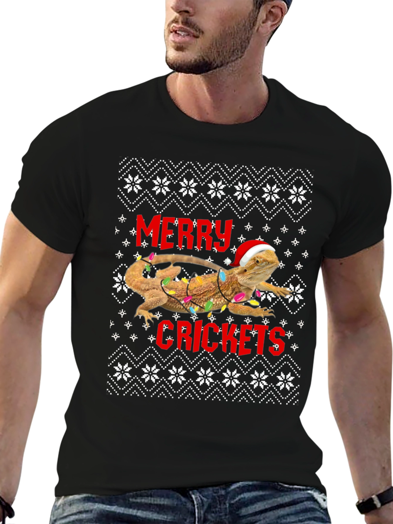 Merry Crickets Lizard Christmas Graphic Tee