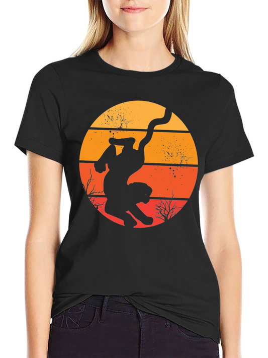Retro Cat Silhouette Graphic T-Shirt - Black