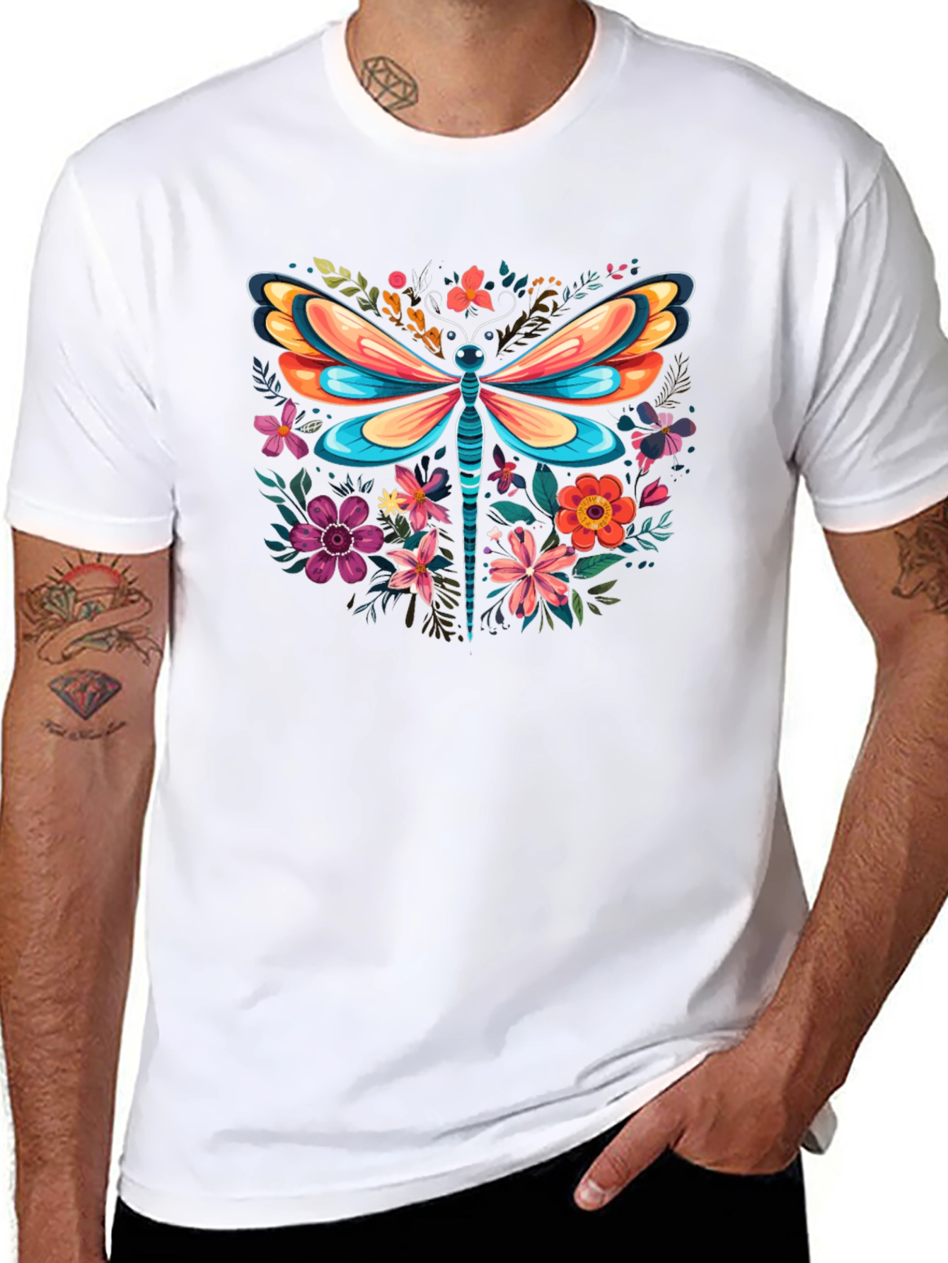 Floral Dragonfly Graphic Tee - Stylish & Unique