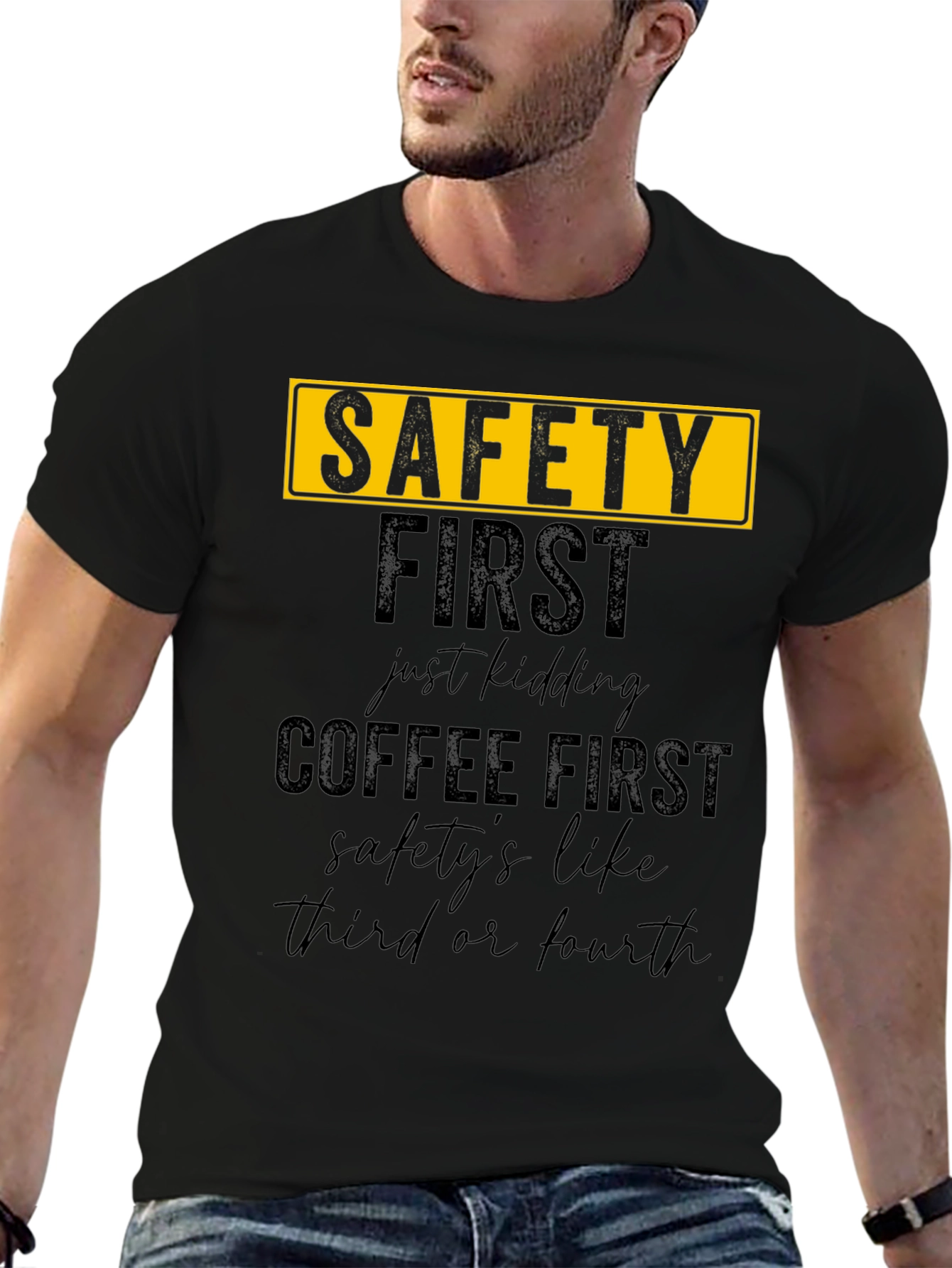 Funny Safety/Coffee First T-Shirt