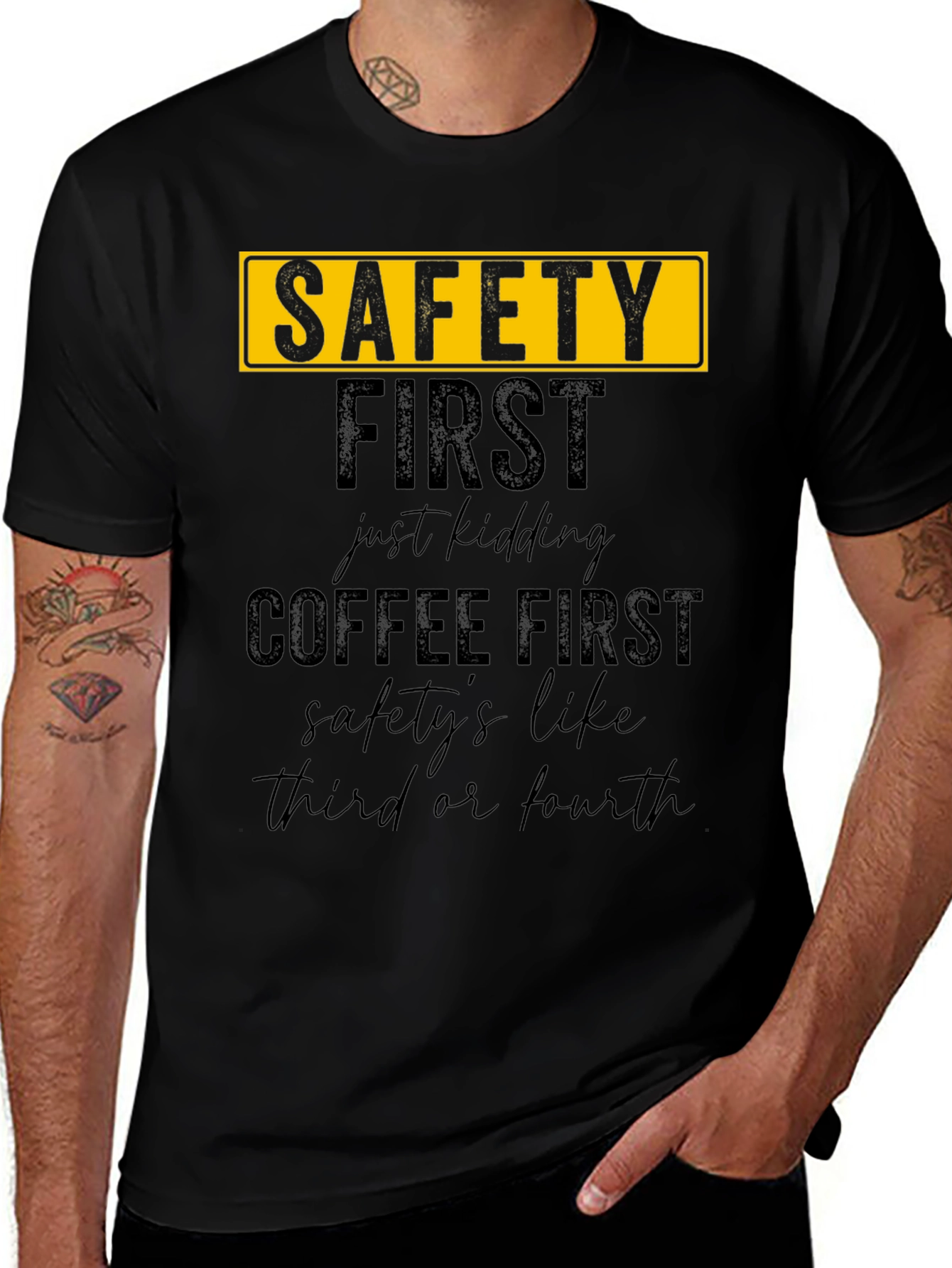 Funny Safety/Coffee First T-Shirt