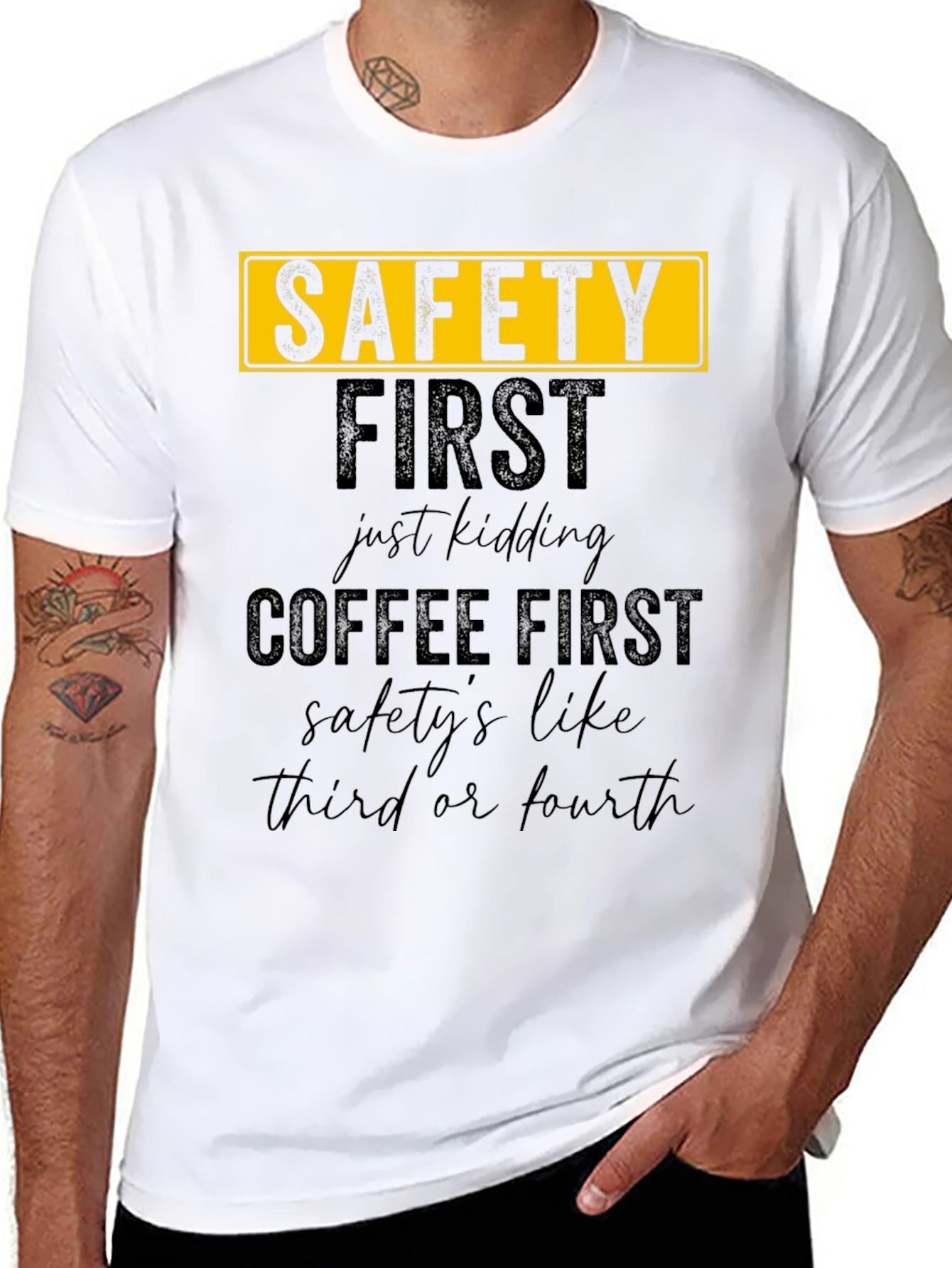 Funny Safety/Coffee First T-Shirt