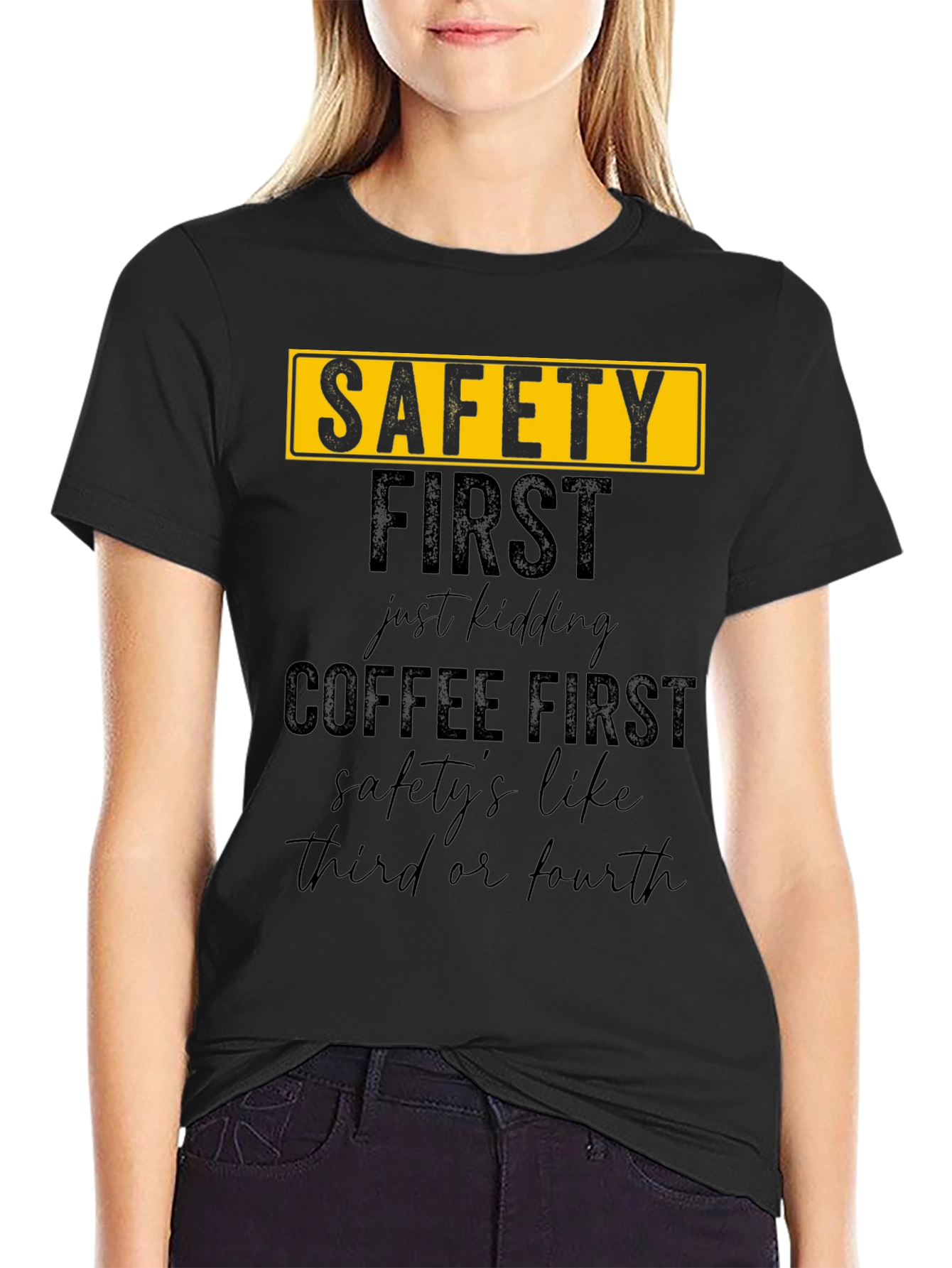 Funny Safety/Coffee First T-Shirt