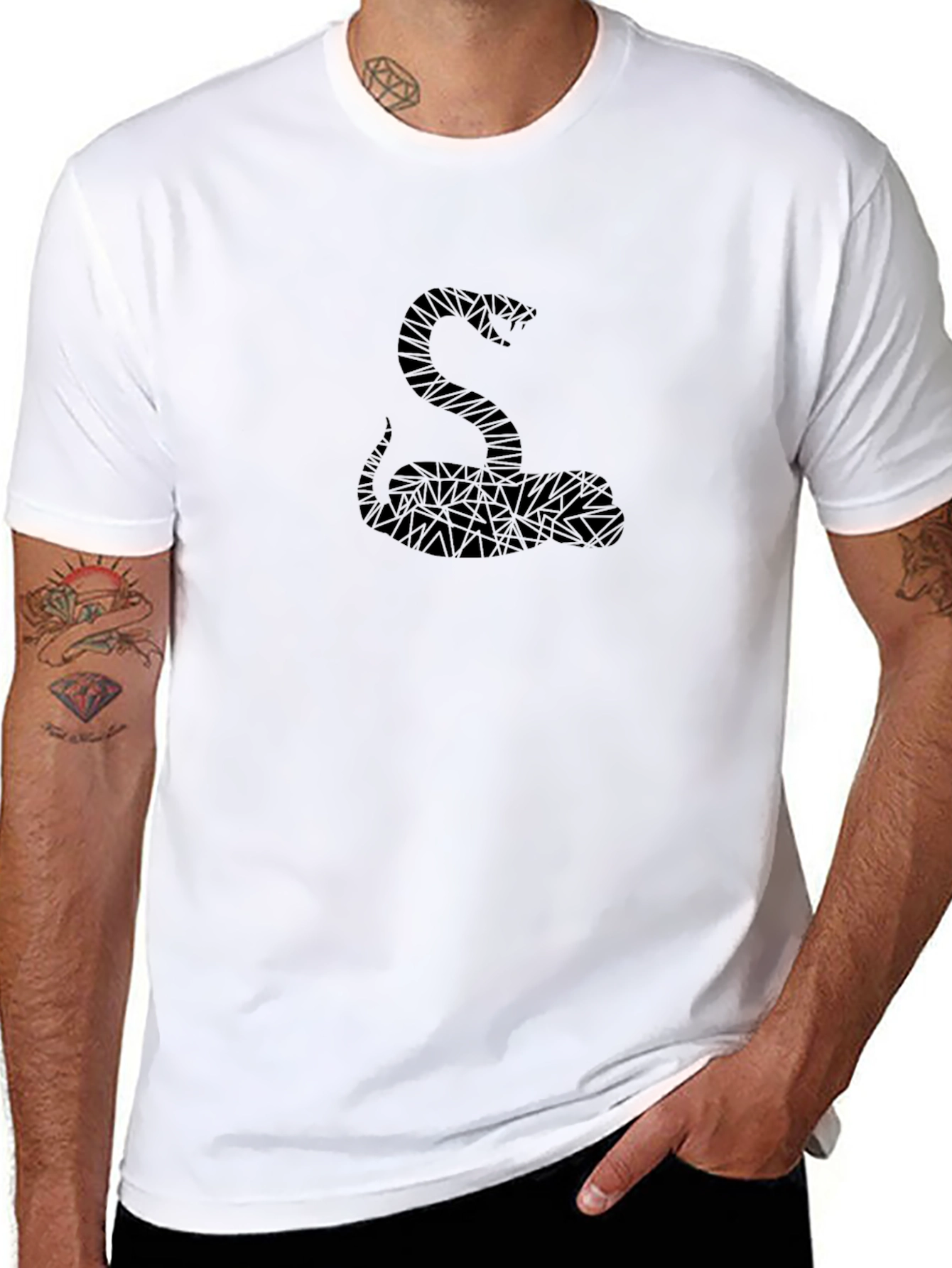 Geometric Snake Graphic Tee - Modern Black T-Shirt