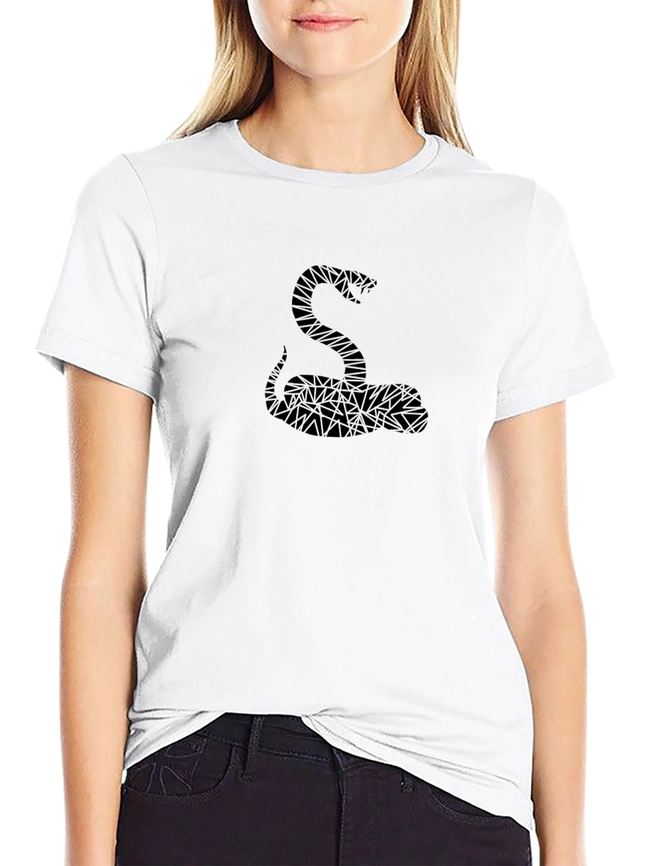 Geometric Snake Graphic Tee - Modern Black T-Shirt