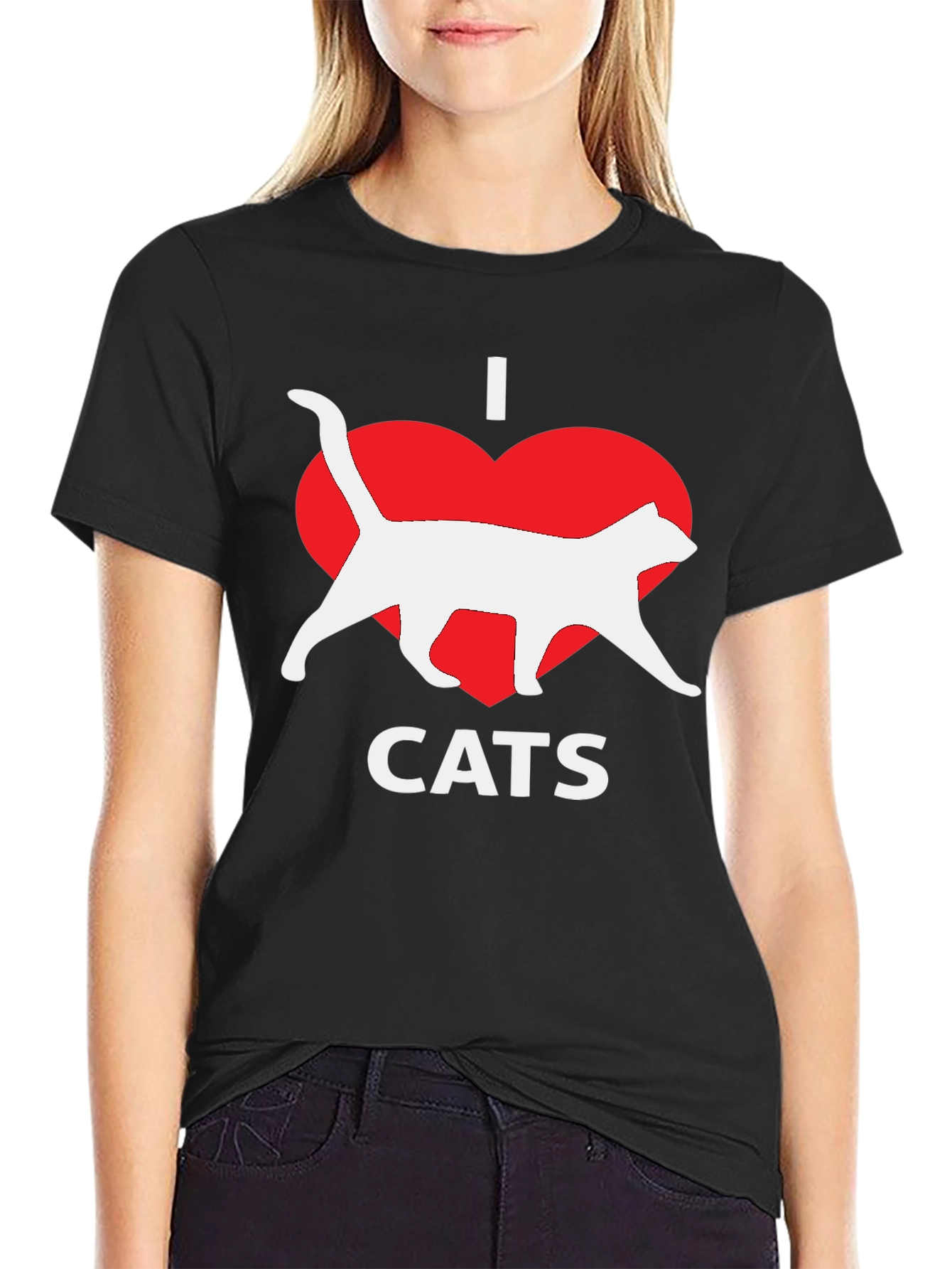 I Heart Cats Black T-Shirt Novelty Graphic Tee