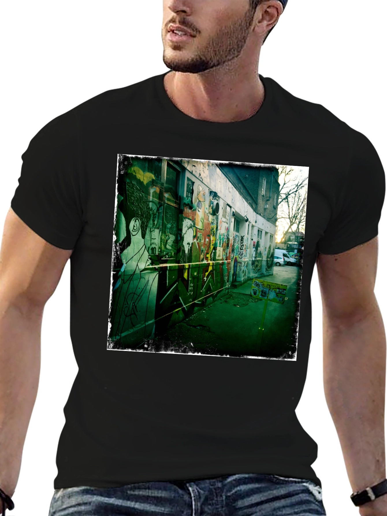 Urban Graffiti Print Black T-Shirt
