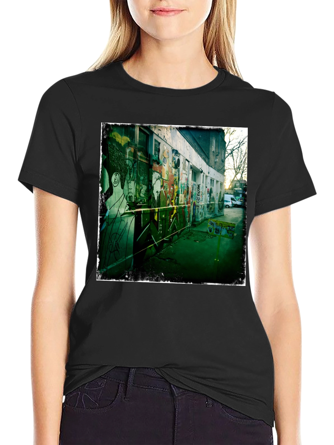 Urban Graffiti Print Black T-Shirt
