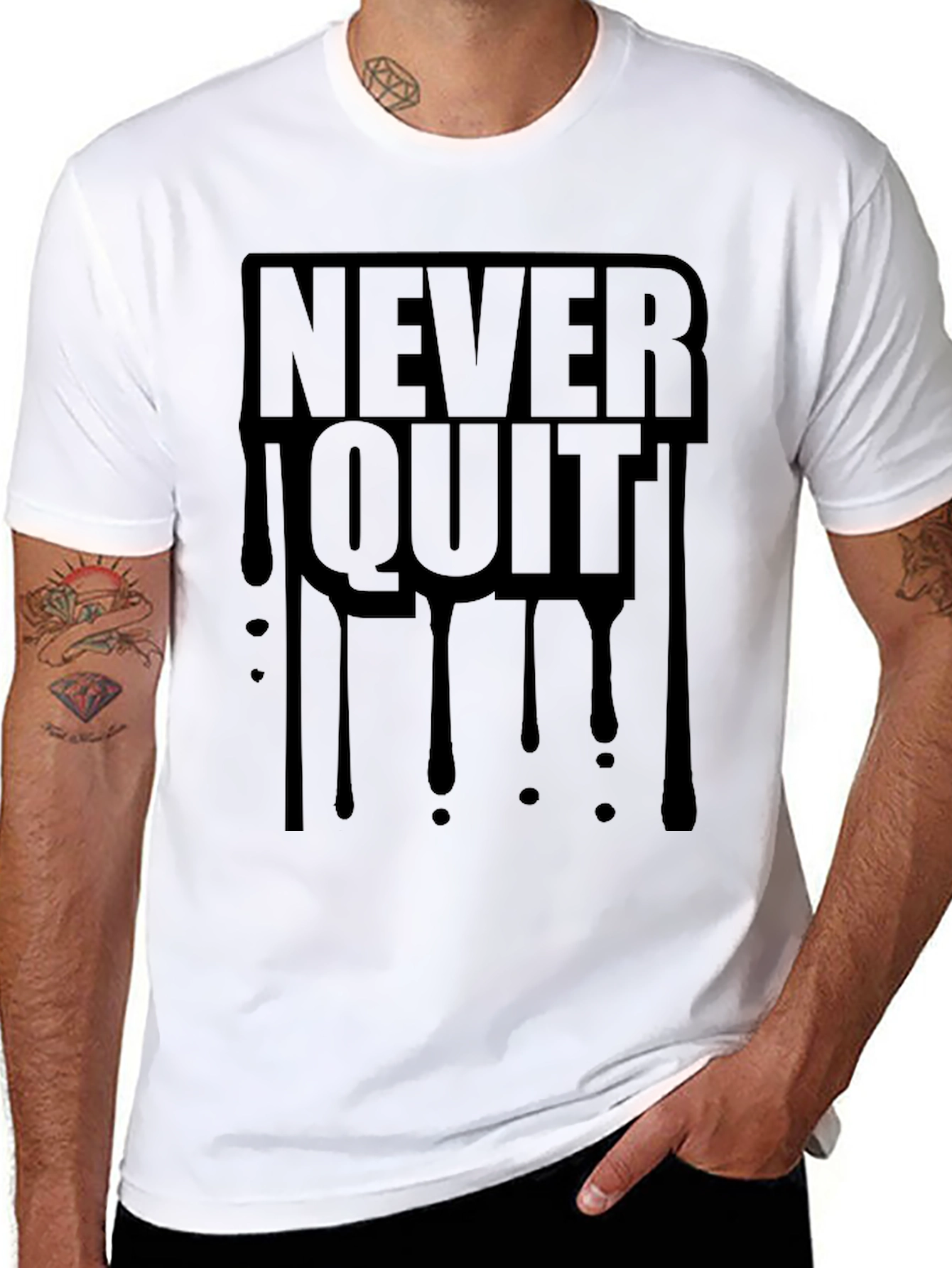 Never Quit Graphic Tee - Motivational Black T-Shirt